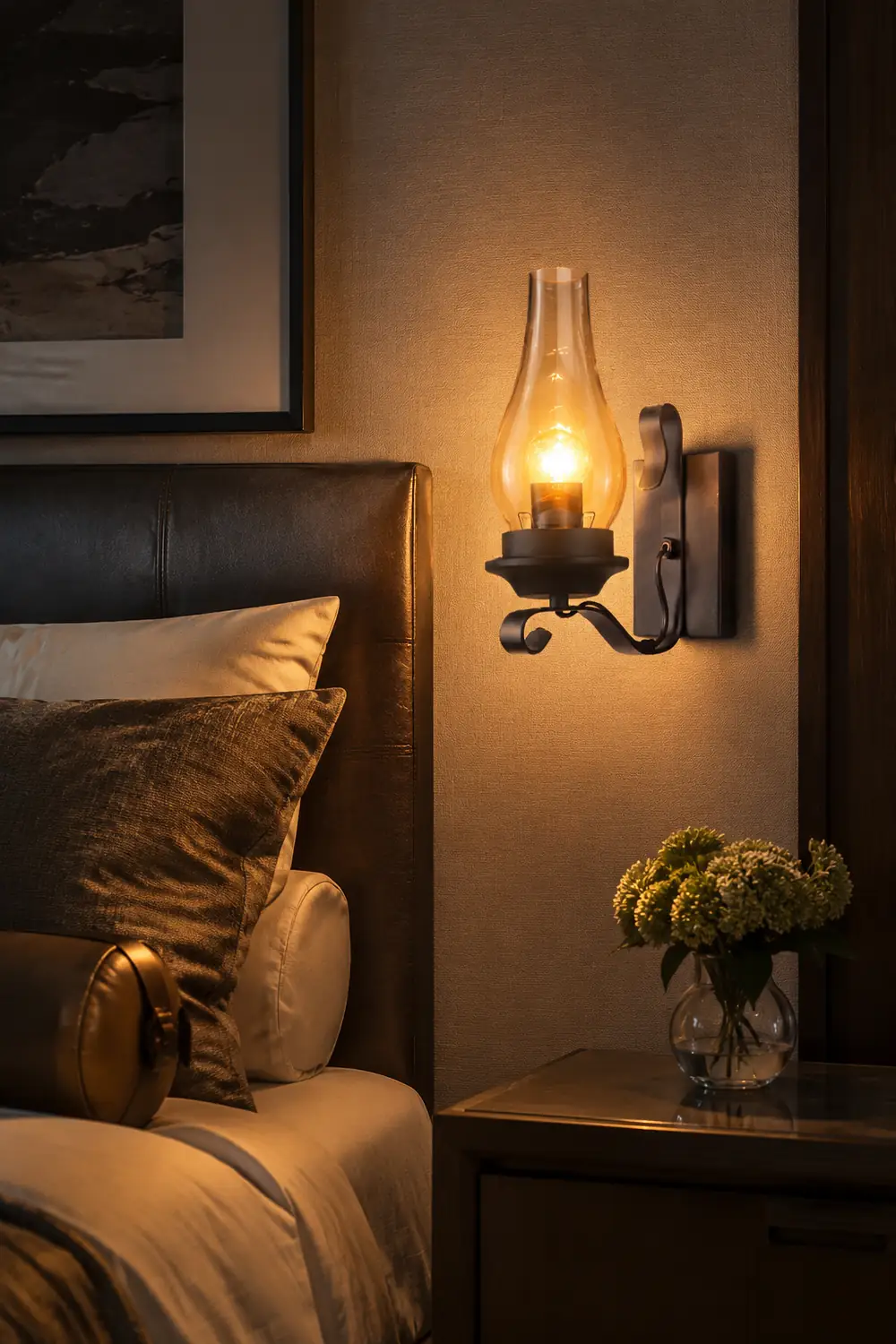 Alessio Vintage Candle Wood Metal Wall Lamp - Lumpaz