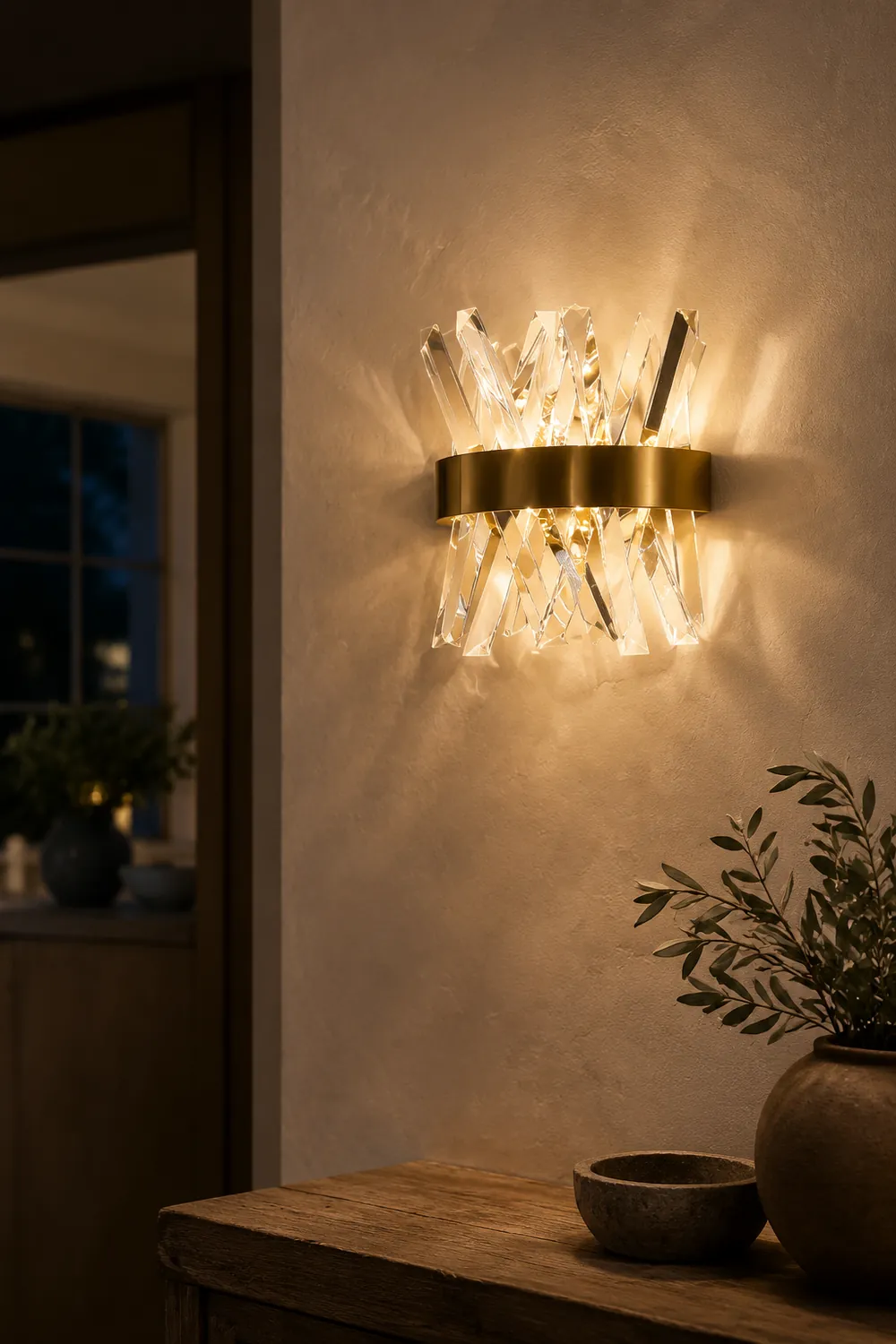 Marilyn Decorative Geometric Crystal/Metal Wall Lamp, Gold - Lumpaz