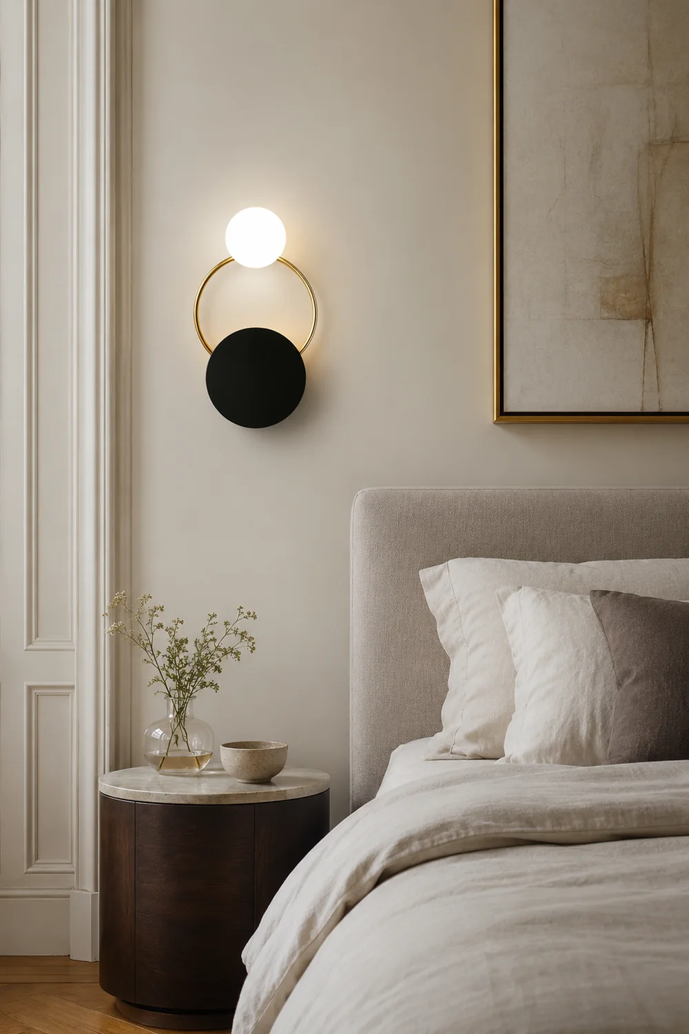 Emyr Modern LED Triple Rings Wall Lamp, Metal/Glass, Gold/Black, Bedroom - Lumpaz
