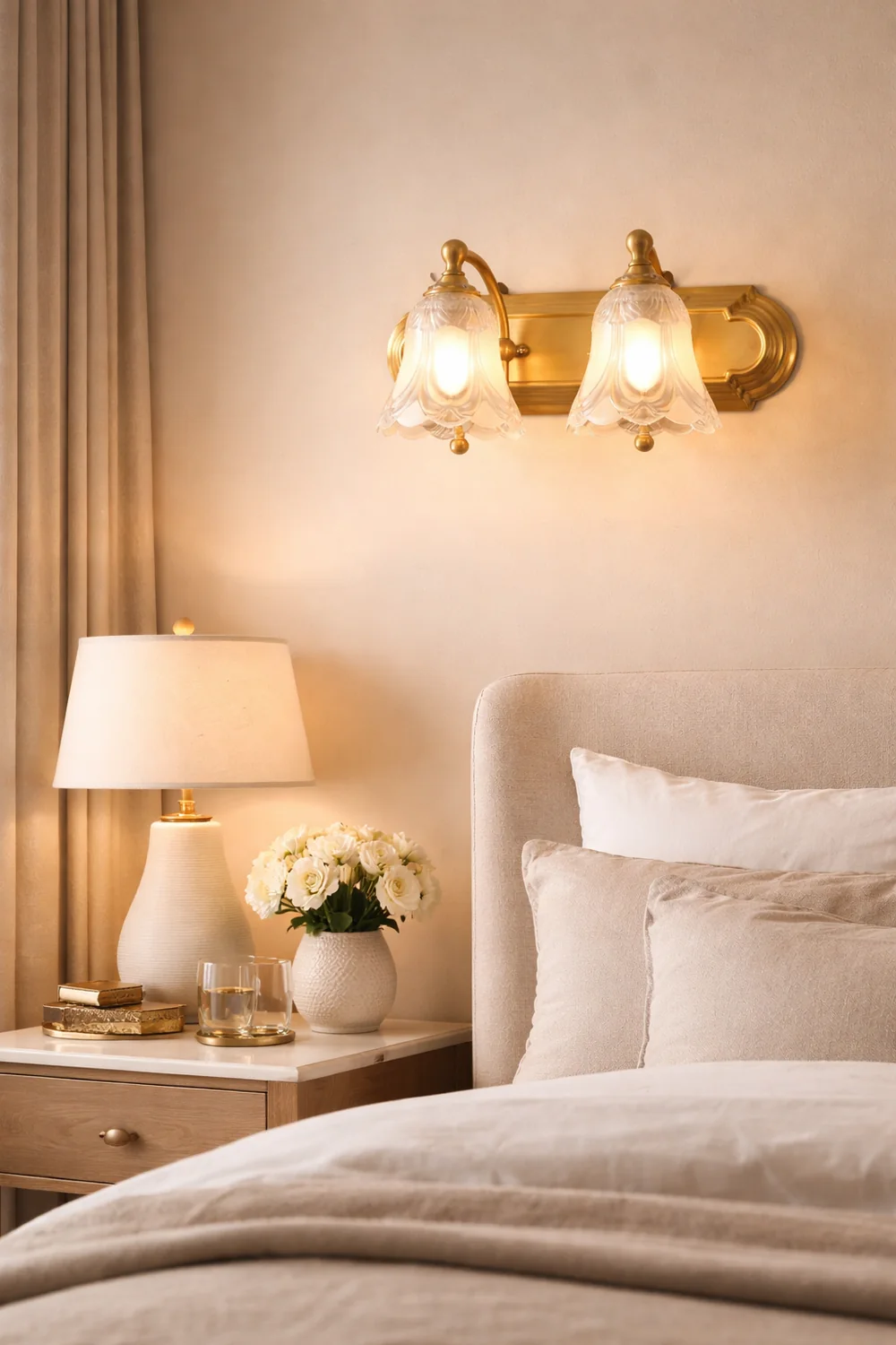 Félicie Vintage Flower Glass Wall Lamp, White, Bathroom - Lumpaz