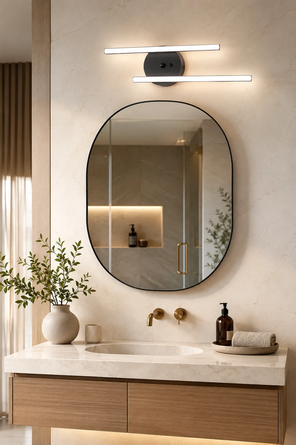 Alana Modern Bi-Linear LED Vanity Wall Lamp, Black/Silver - Lumpaz