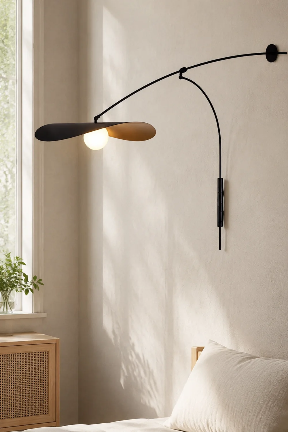 Carins Arc Wall Lamp, Metal/Glass, Black/Gold, Bedroom - Lumpaz