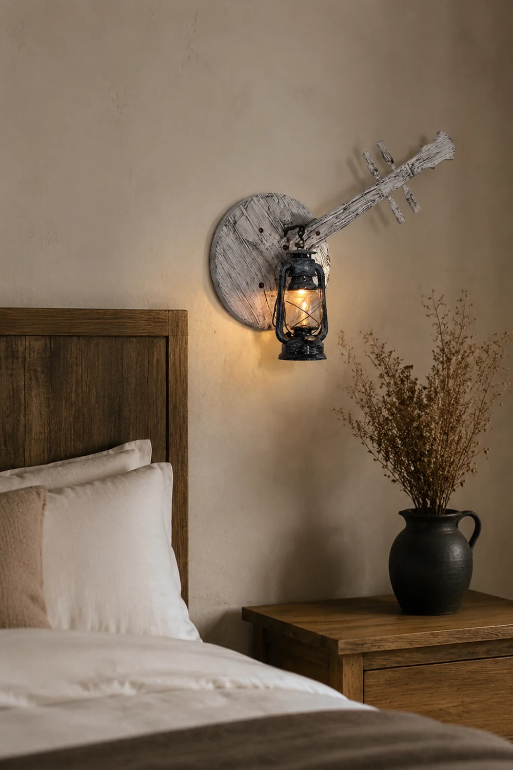Austin Wall Lamp Lute Vintage Lantern Wooden Gray, Dining Room - Lumpaz