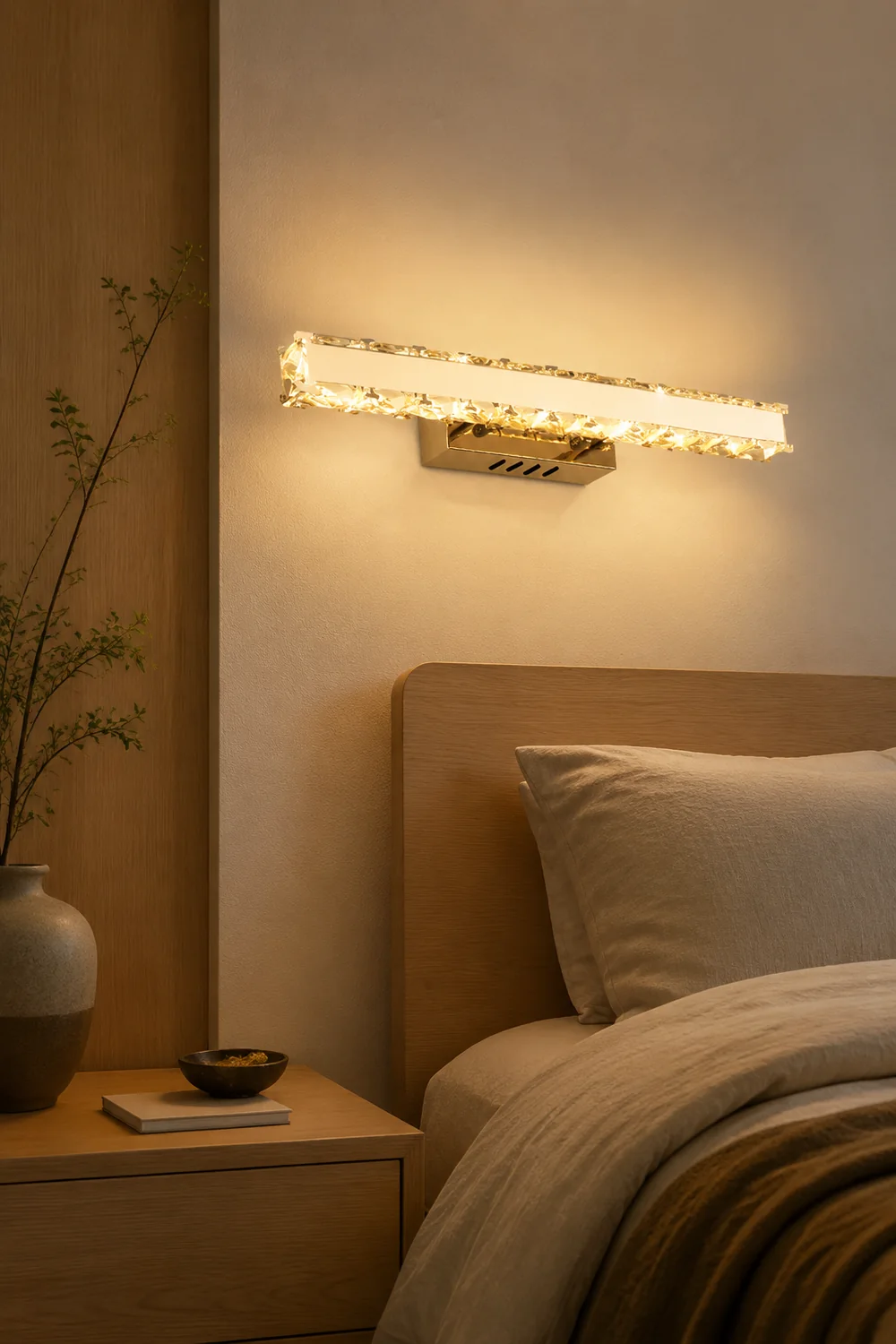 Kristy Modern Rectangular Metal/Crystal Mirror Front Wall Lamp, Gold - Lumpaz