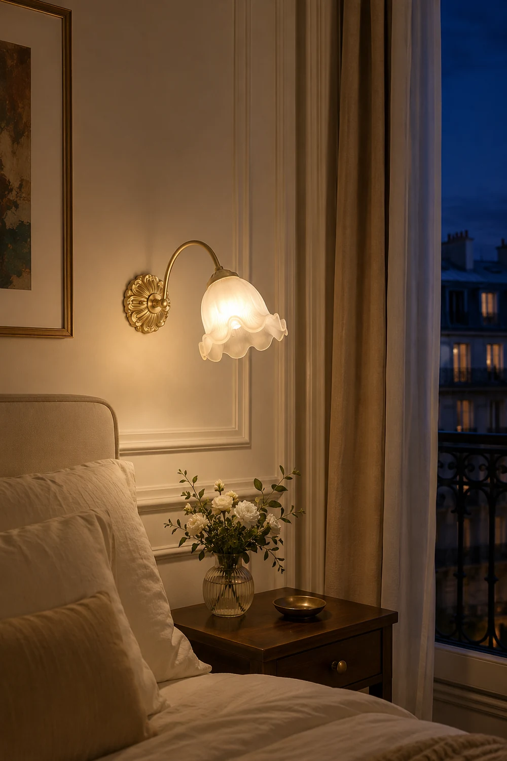 Bella Retro LED Wall Lamp Indoor Gold Metal Glass Bedroom Balcony - Lumpaz