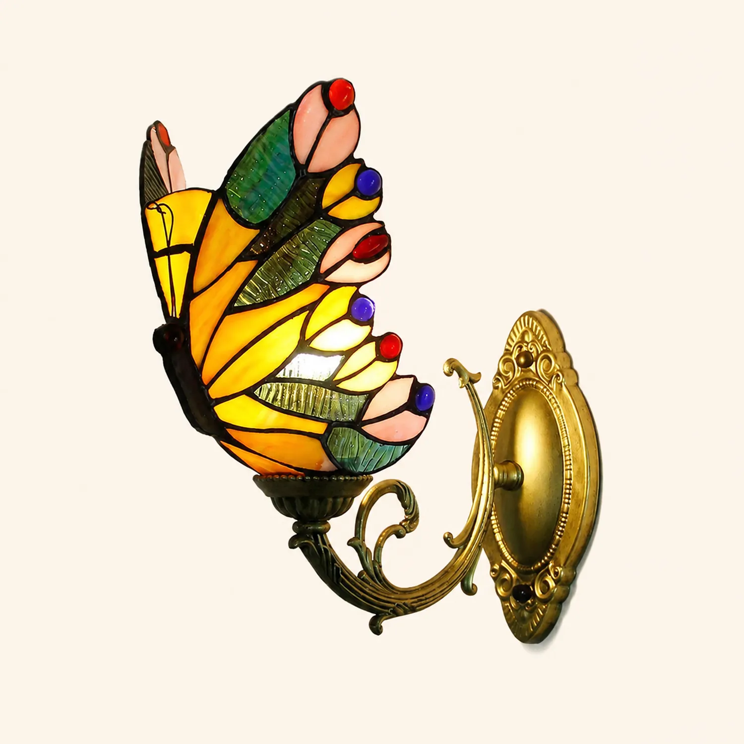 Kady Artistic Butterfly Metal/Glass Lamps Wall, Red/Blue/Multi-Color/Light Blue - Lumpaz