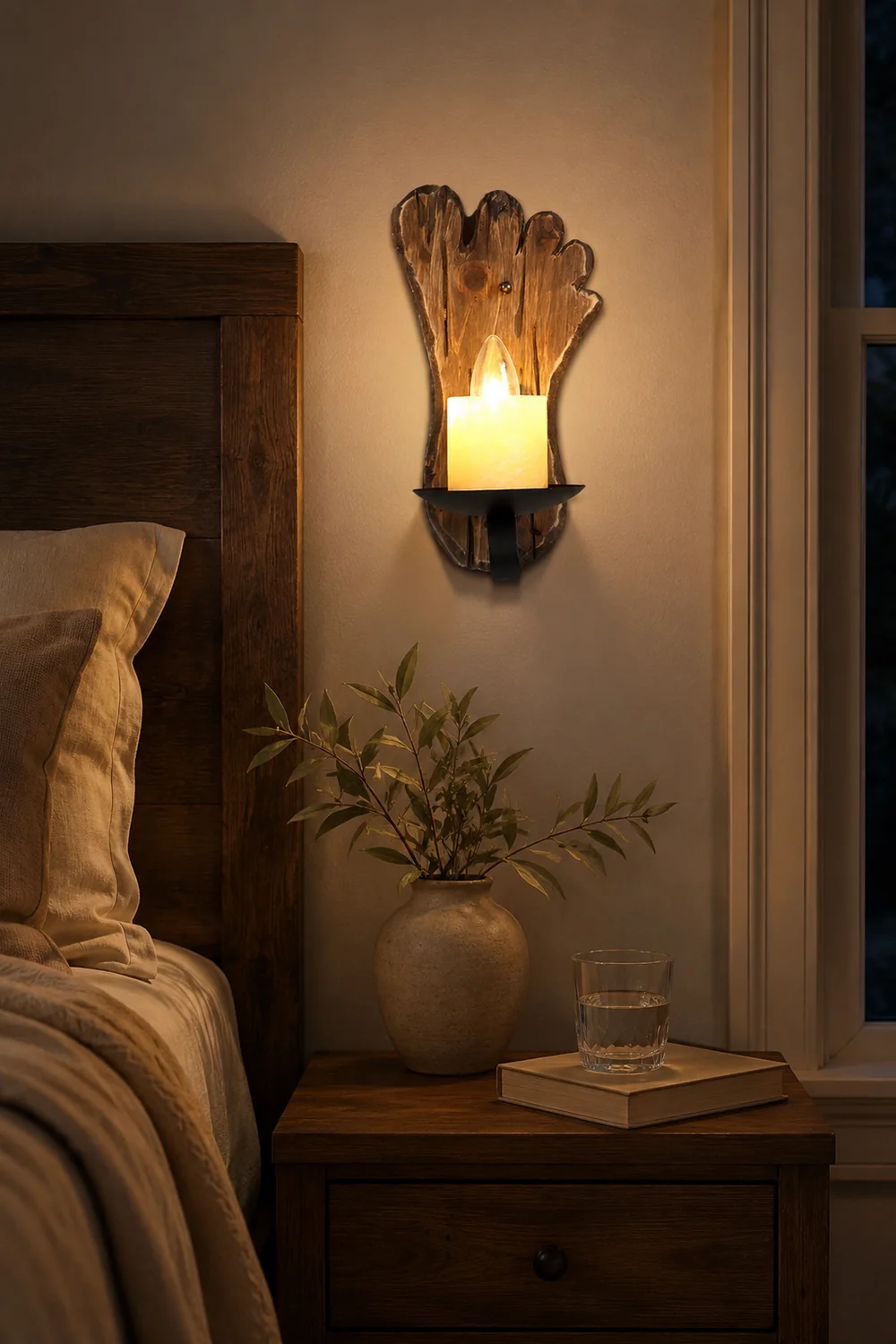 Austin Wall Lamp Foot Shape Vintage, Wood/Metal, Bedroom - Lumpaz