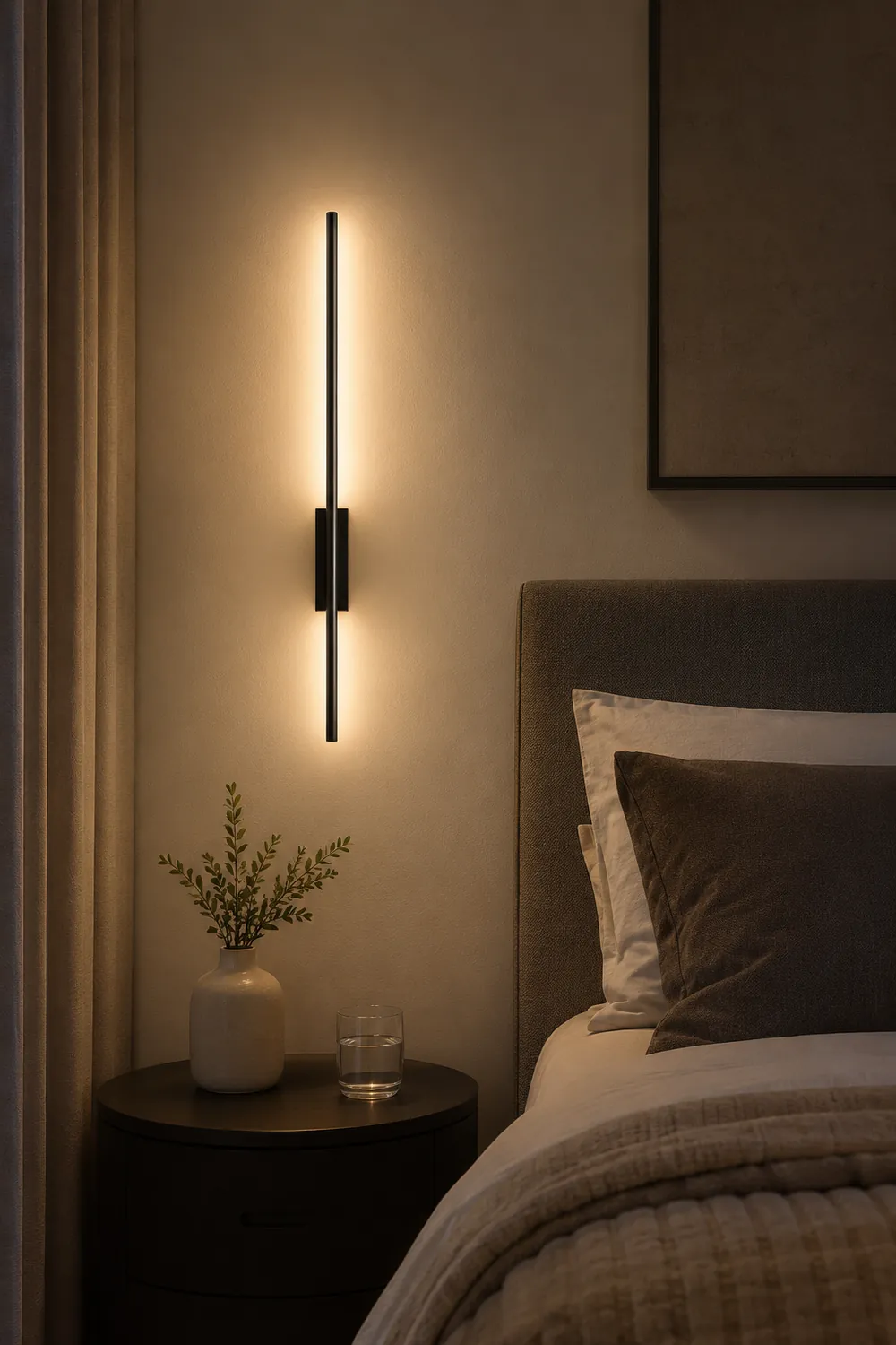 Edge Modern Linear Metal&Acrylic Bedroom Wall Lamp, Black/Brass - Lumpaz