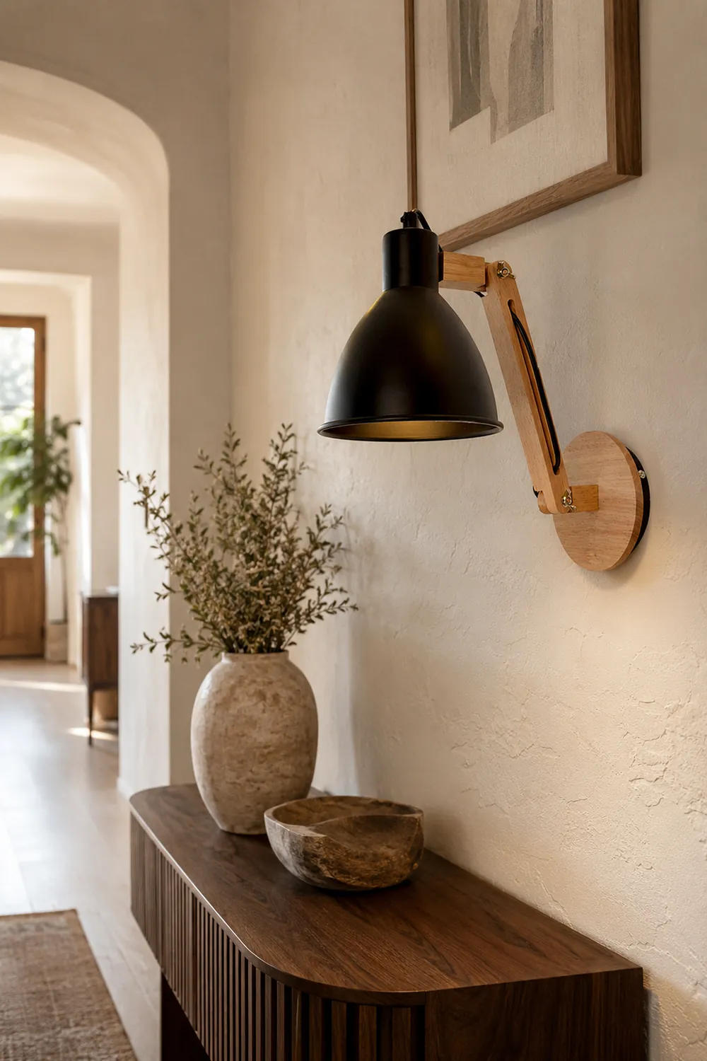 Brady Wall Lamp Dome Modern, Adjustable Metal Wood, Black/White, Bedroom - Lumpaz