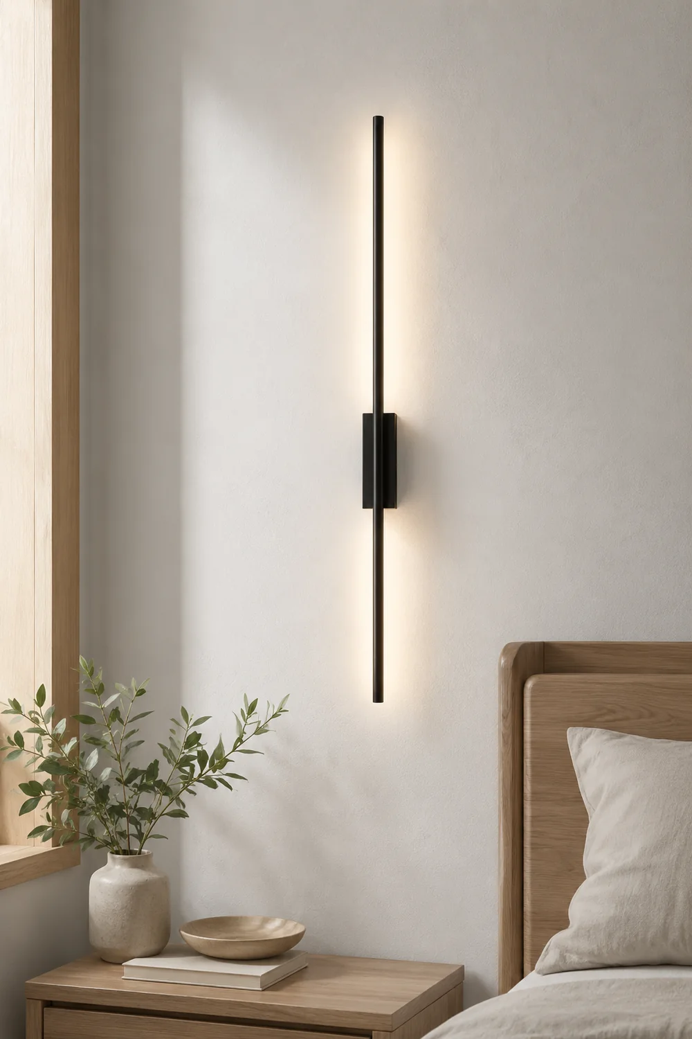 Edge Modern Linear Metal&Acrylic Bedroom Wall Lamp, Black/Brass - Lumpaz