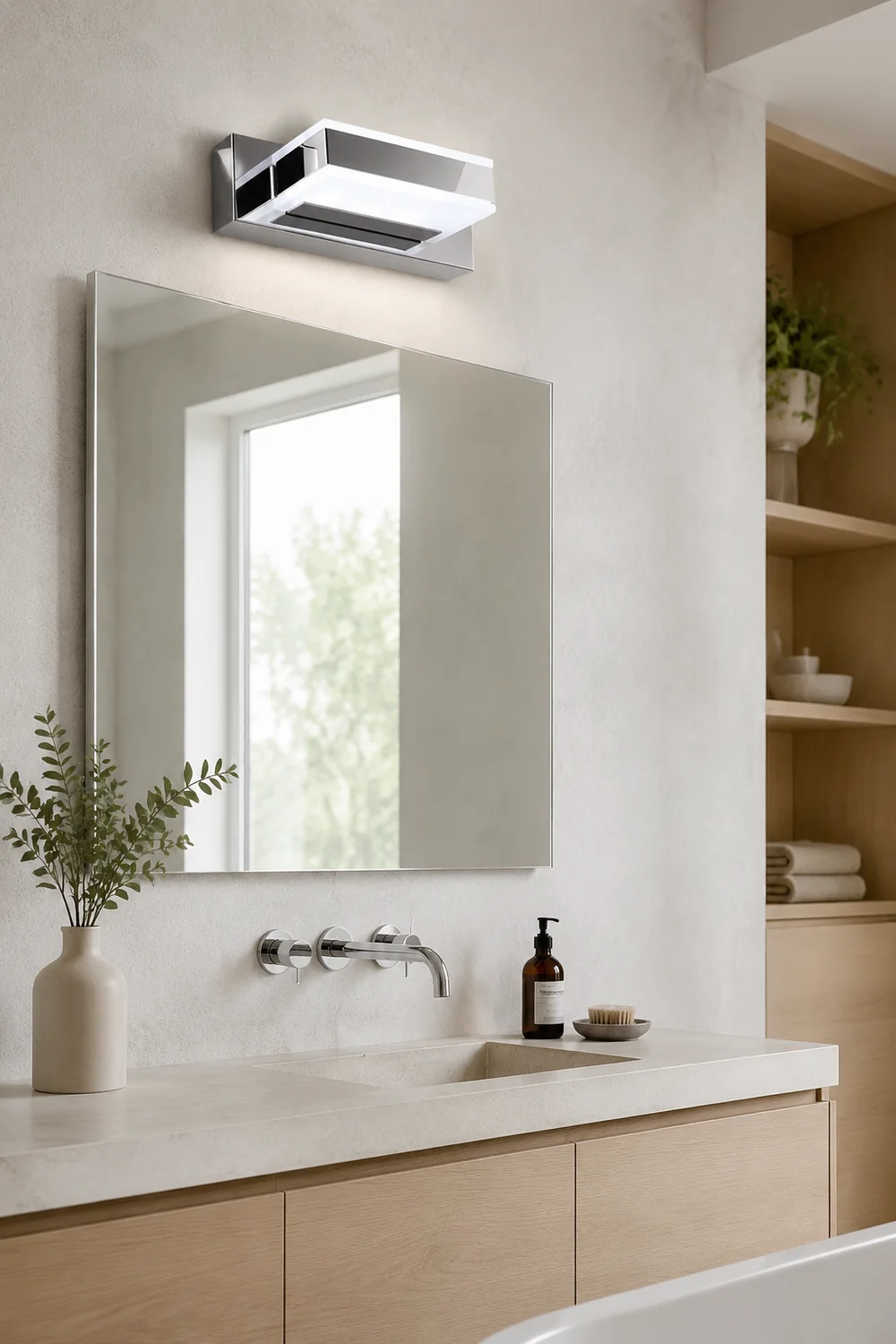 Leigh Modern Square  Acrylic Mirror Front Vanity Wall Lamp , Chrome - Lumpaz