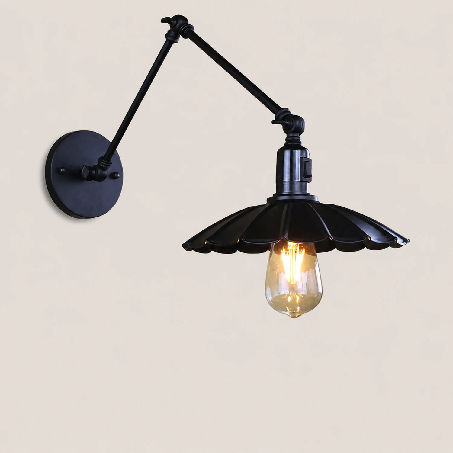 Brady Wall Lamp Creative Pleated Adjustable Metal, Black, Bedroom - Lumpaz