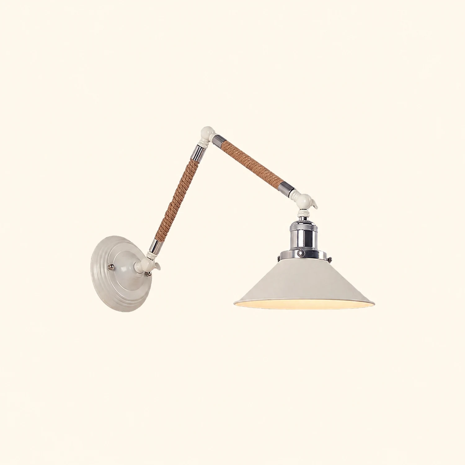 Carins Wall Lamp Hemp Modern, Rope/Metal Adjustable, White, Bedroom - Lumpaz