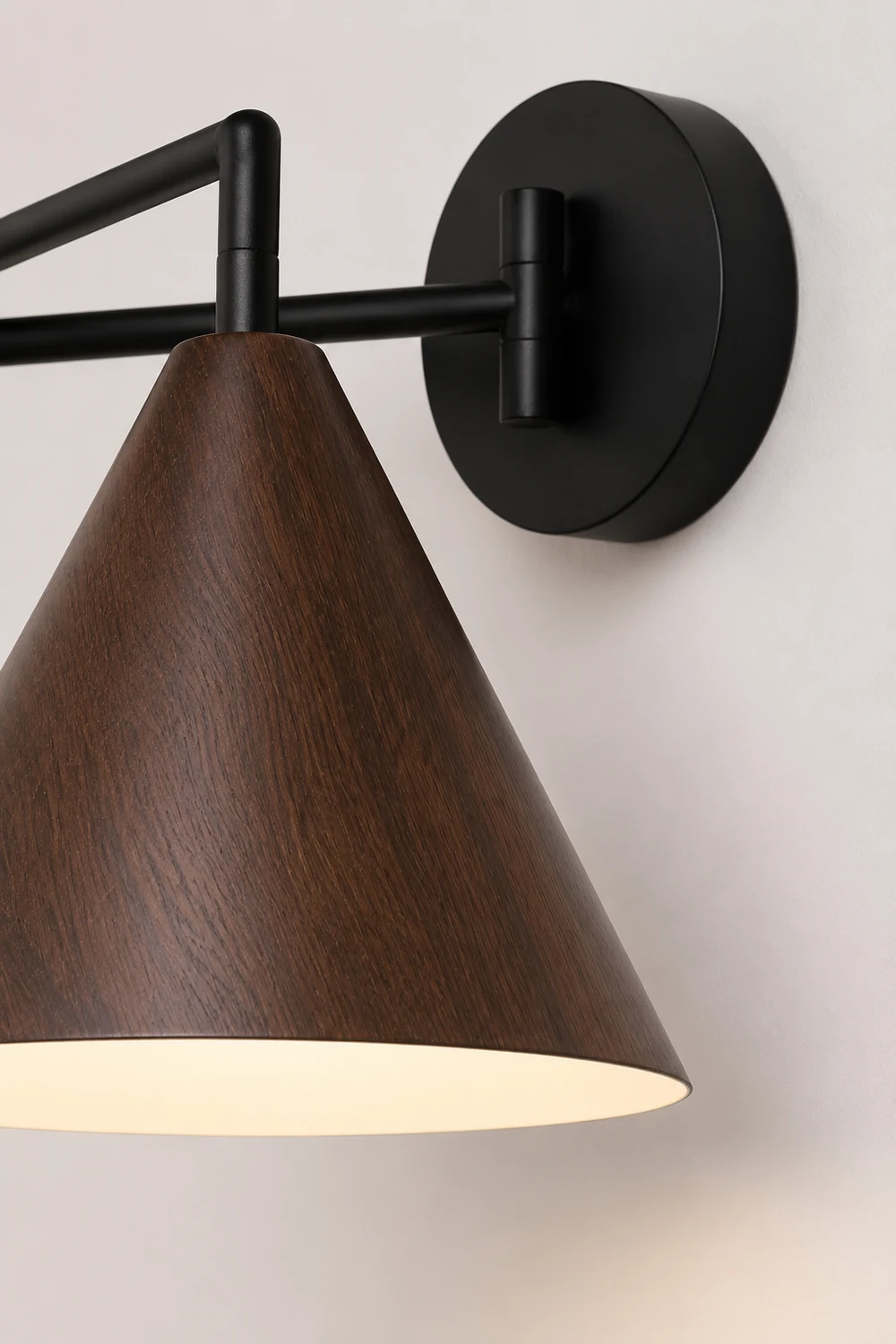 Ozawa Cone Shaped Adjustable Wall Lamp, Metal/Wood, Bedroom - Lumpaz
