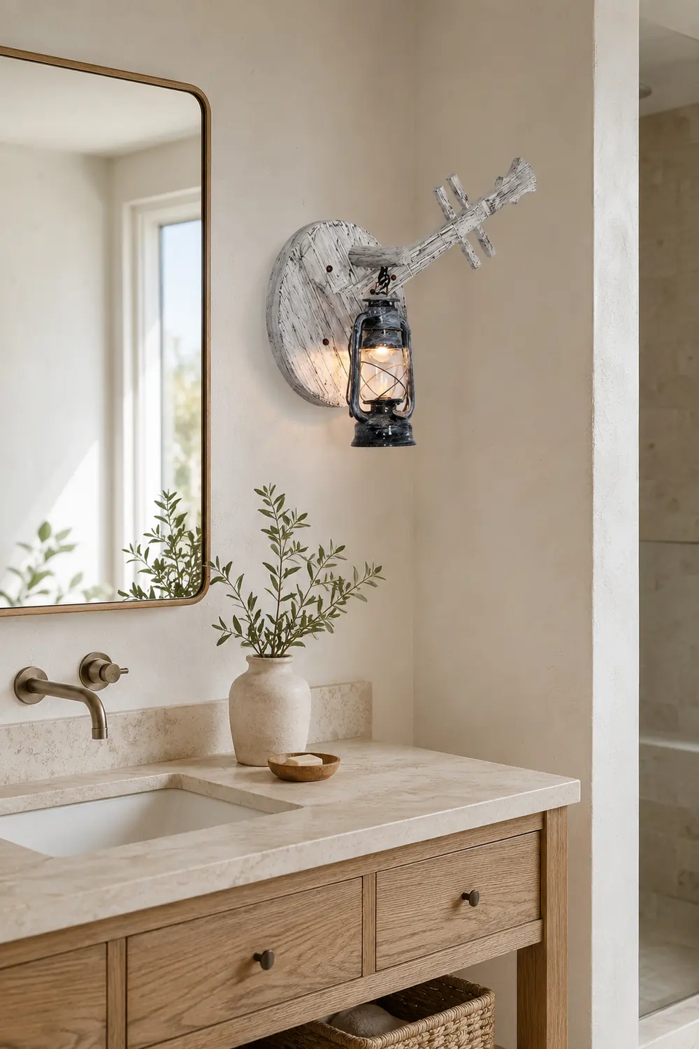 Austin Wall Lamp Lute Vintage Lantern Wooden Gray, Dining Room - Lumpaz
