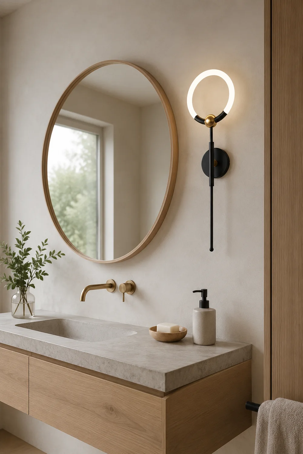 Arisha Modern Ring Vanity Wall Lamp, Black/Gold, Bathroom - Lumpaz
