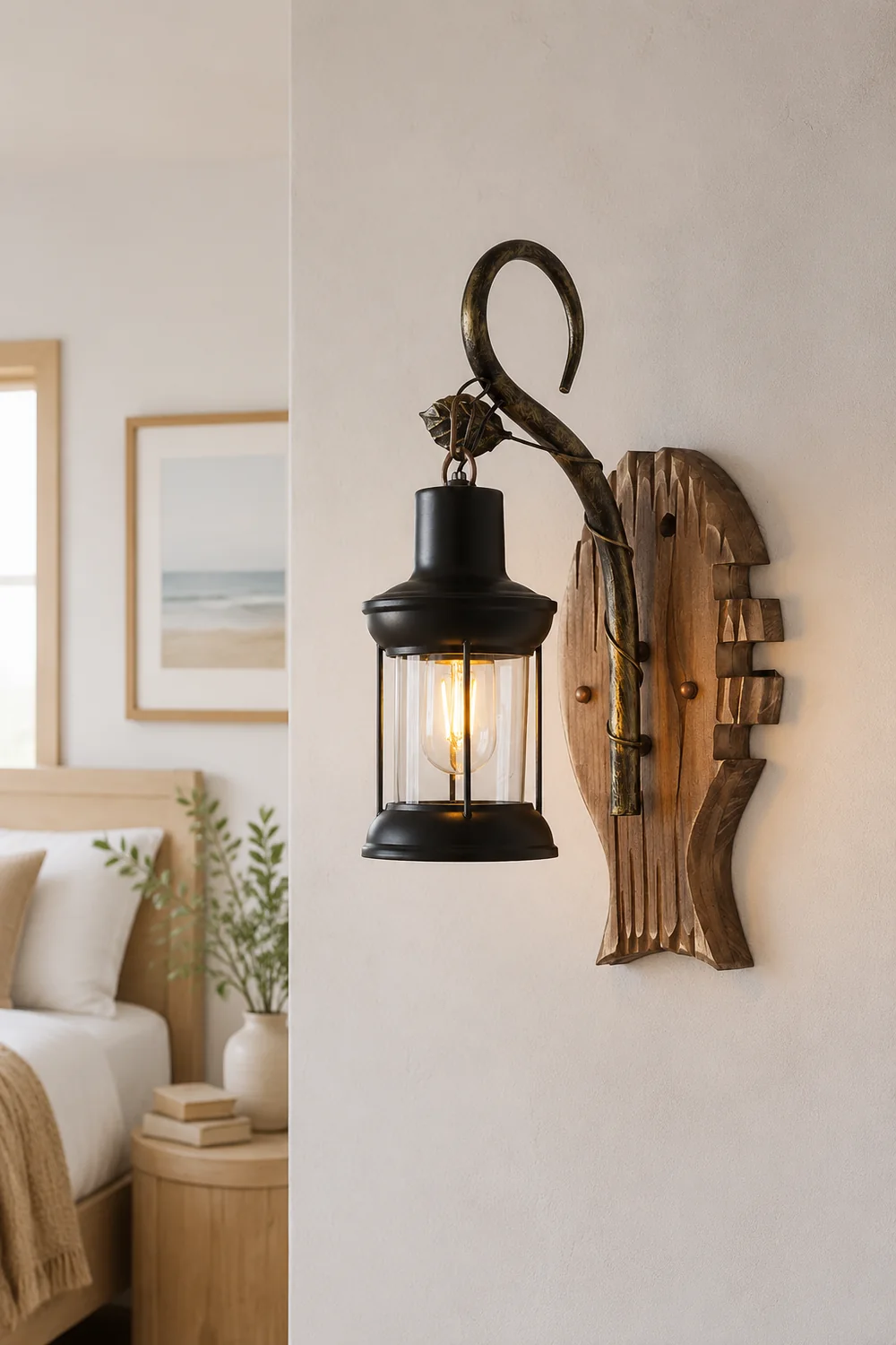 Austin Wall Lamp Fish Shape Vintage, Wood/Metal, Bedroom - Lumpaz