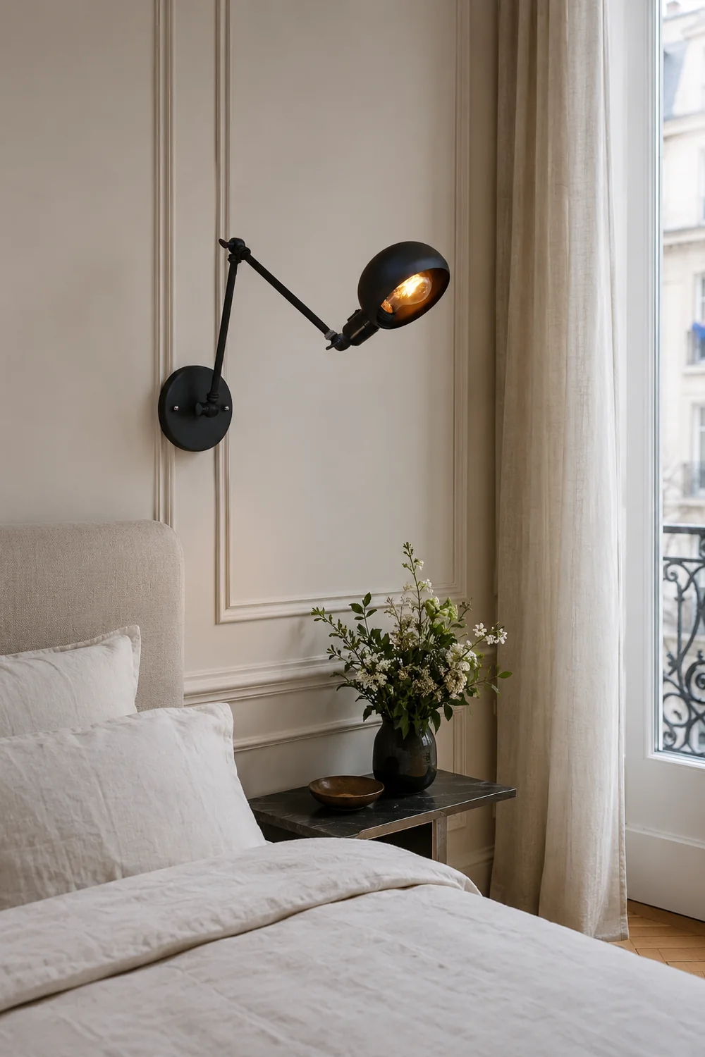 Brady Wall Lamp Dome Metal, Adjustable Black, 2 Size, Bedroom - Lumpaz