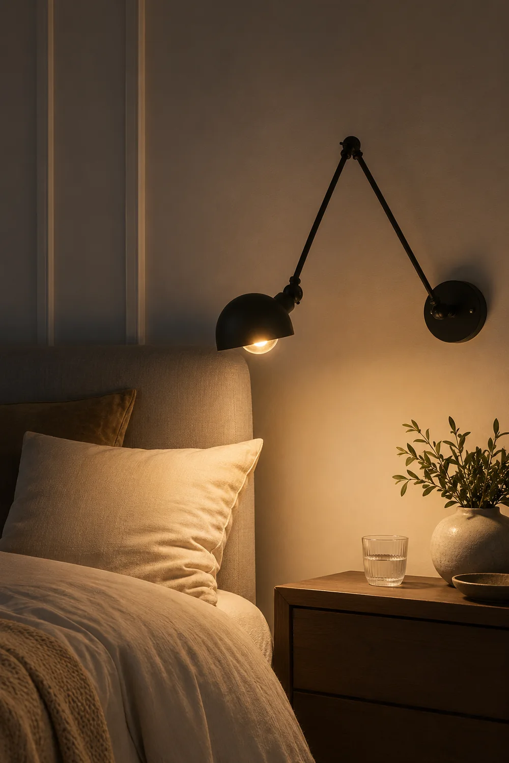 Brady Minimalist Adjustable Wall Lamp, Metal, Black, Bedroom - Lumpaz