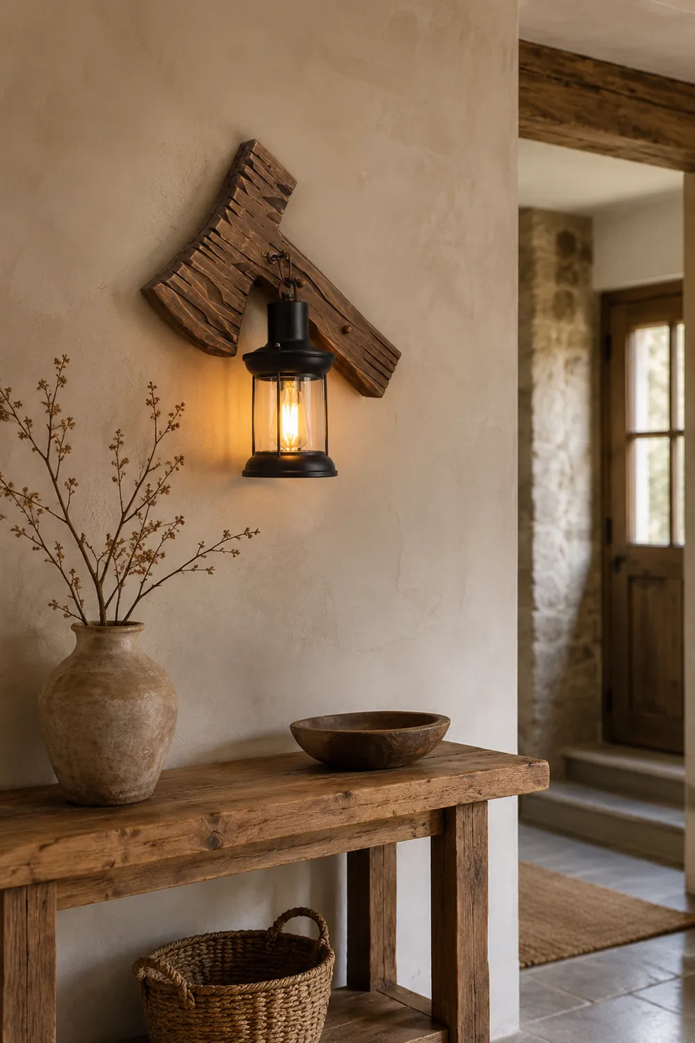 Austin Wall Lamp Hammer Shape Vintage, Wood/Metal, Living Room - Lumpaz