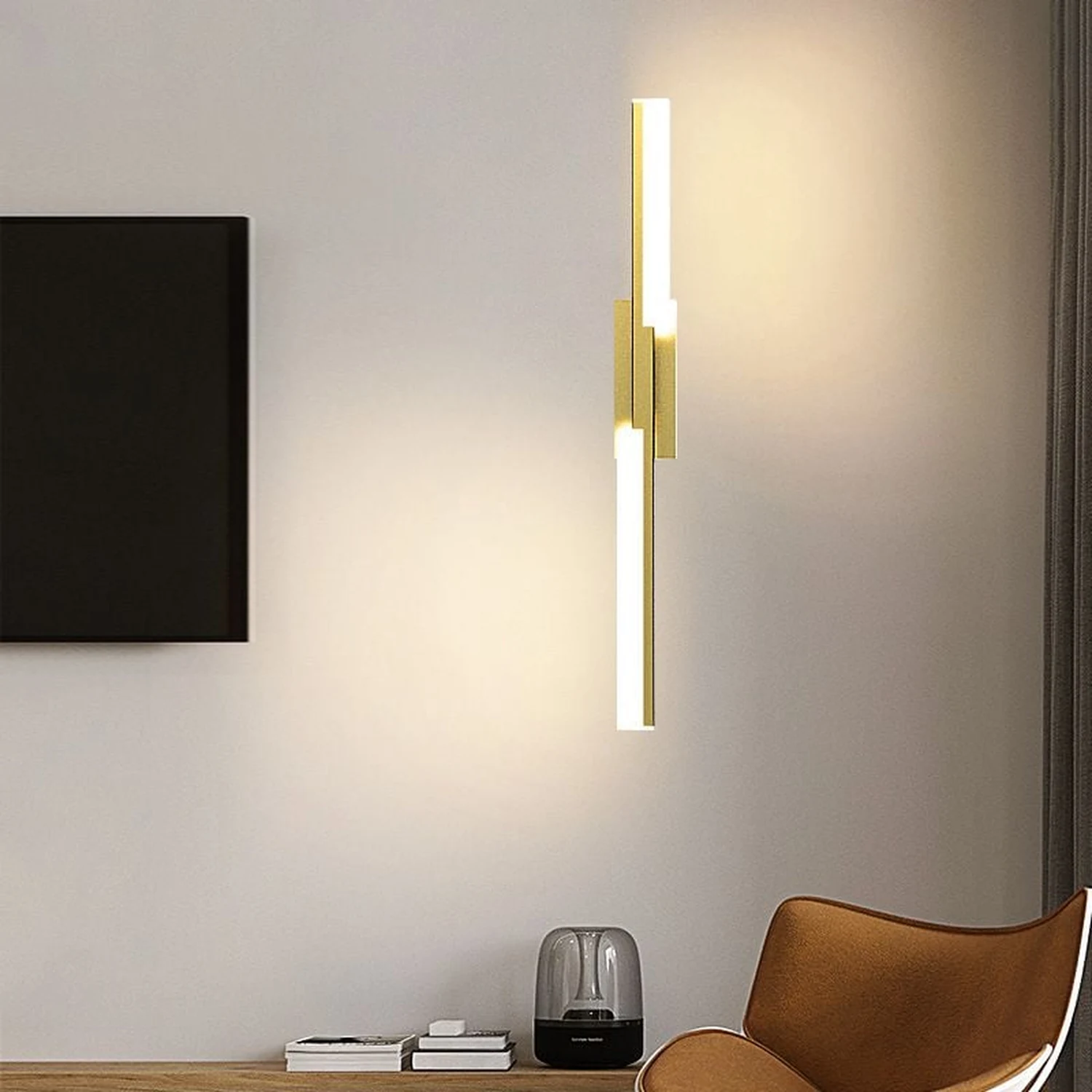 Alana Modern Geometric Metal&Silica Gel Bedroom Wall Lamp, Black/Gold - Lumpaz