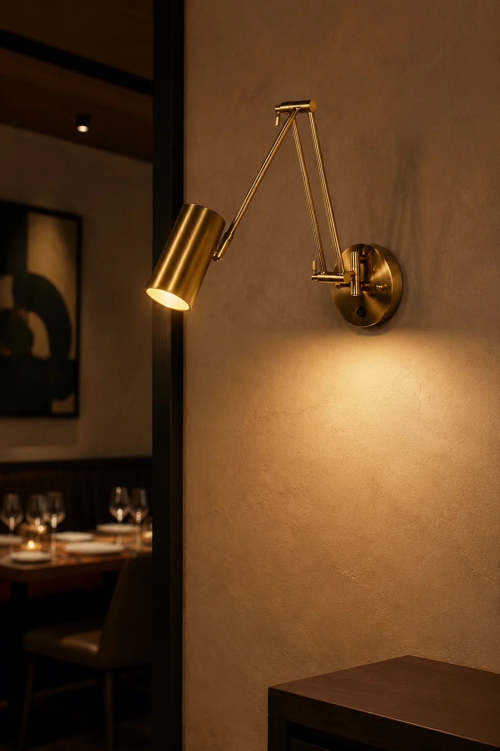 Freja Wall Lamp Cylindrical Adjustable Lamp Pole Metal Brass, Bedroom - Lumpaz