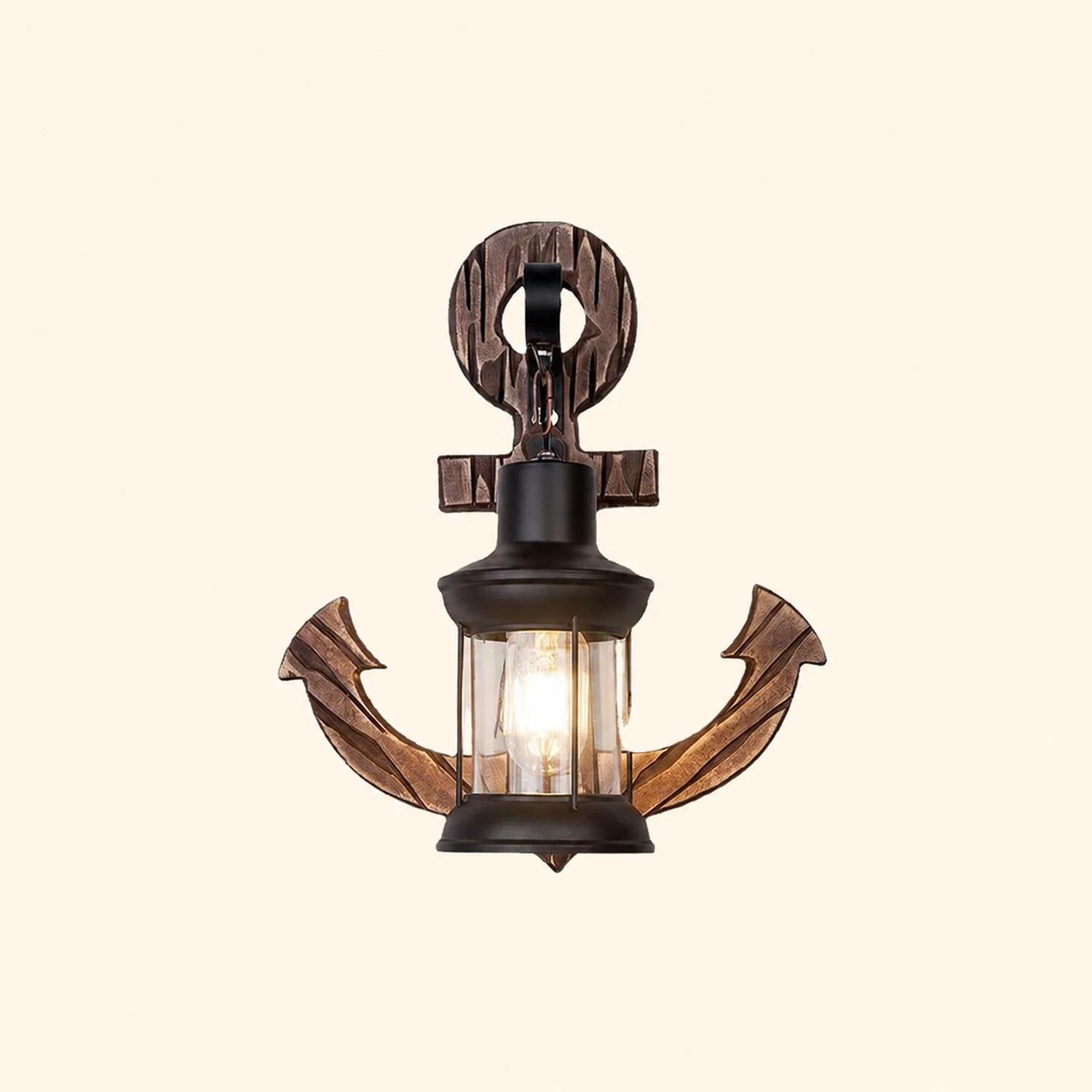 Alessio Wall Lamp Vintage Anchor Black Wooden, Living Room - Lumpaz