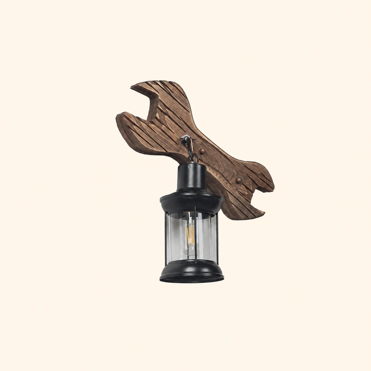 Austin Lantern & Spanners Wall Lamp, Wood/Metal, Bedroom - Lumpaz