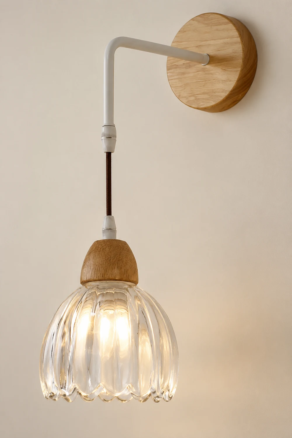 Lily Pleated Clear Wooden Bedroom Vanity Wall Lamp - Lumpaz