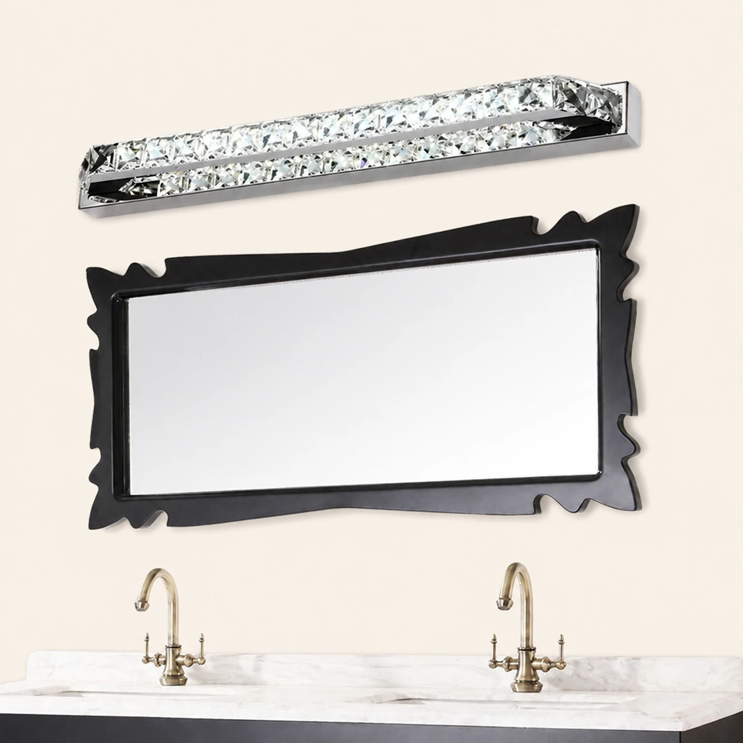 Kristy Luxury Linear Crystal Mirror Front Vanity Wall Lamp, Silver - Lumpaz