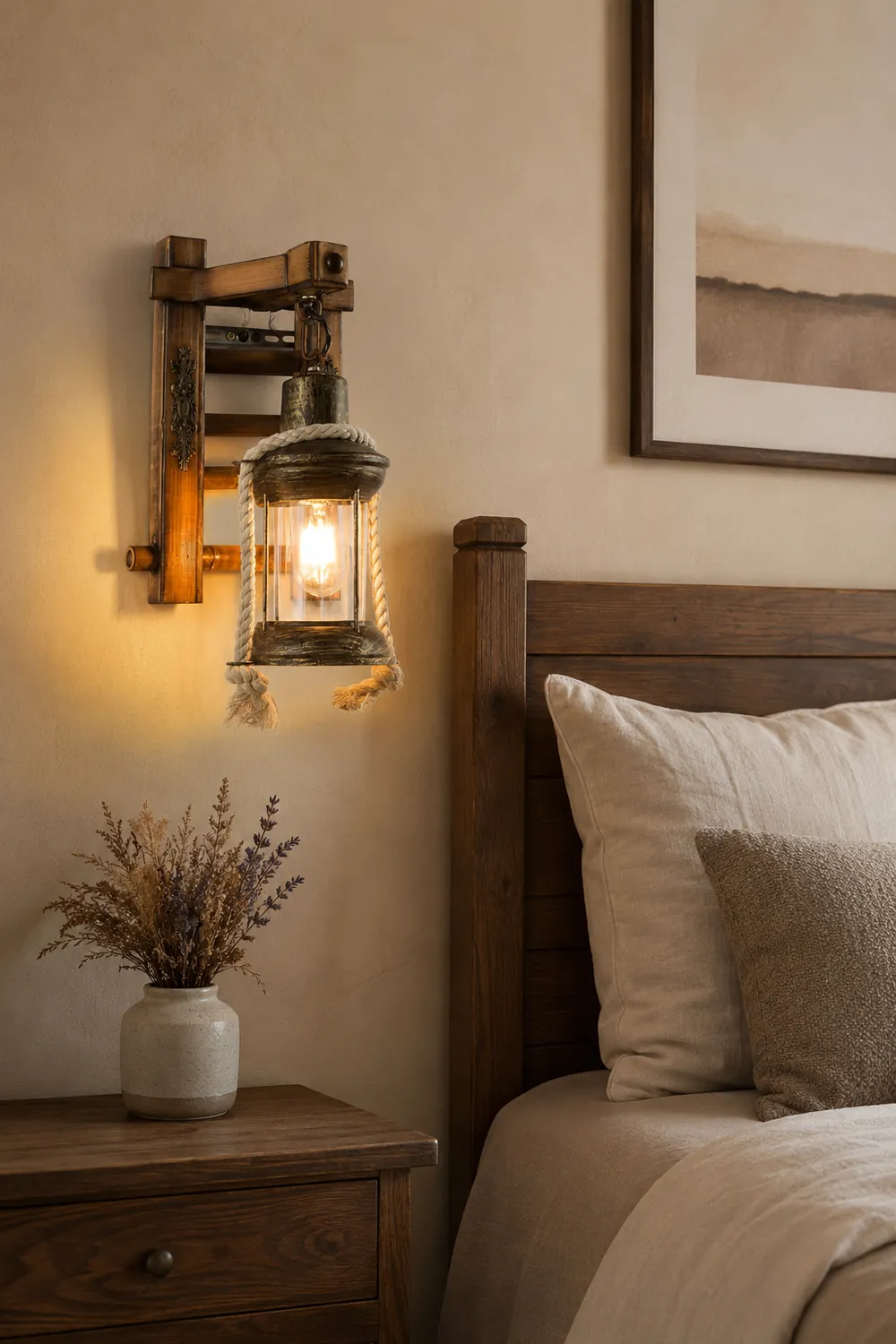 Austin Vintage Lantern Shape Wood Metal Wall Lamp - Lumpaz