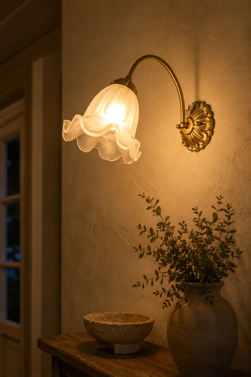 Bella Retro LED Wall Lamp Indoor Gold Metal Glass Bedroom Balcony - Lumpaz