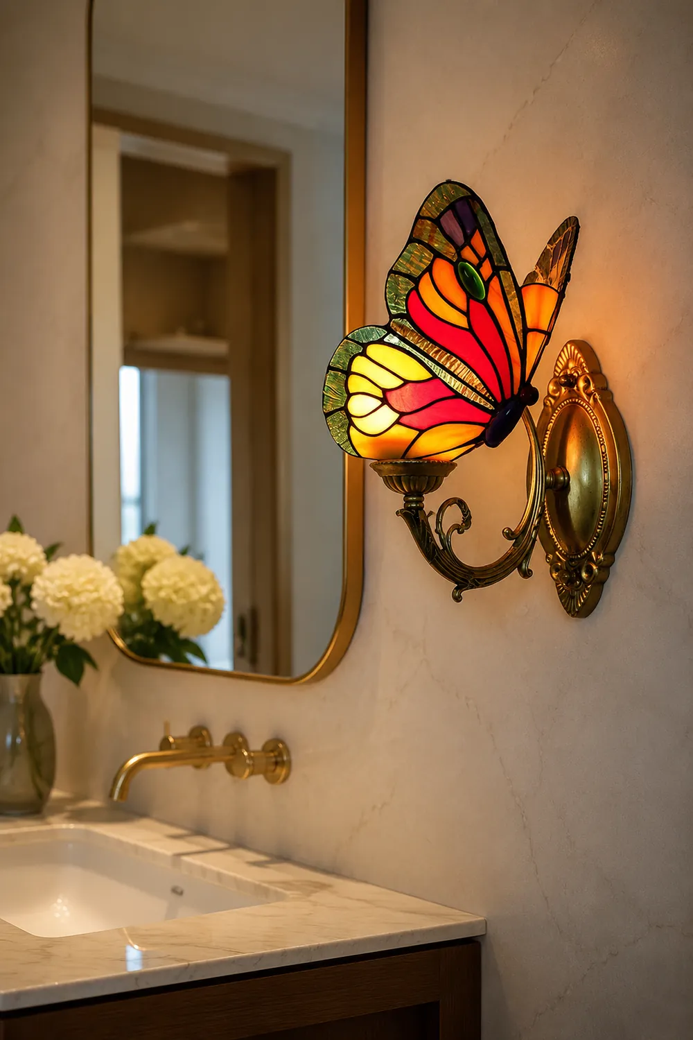 Kady Artistic Butterfly Metal/Glass Lamps Wall, Red/Blue/Multi-Color/Light Blue - Lumpaz