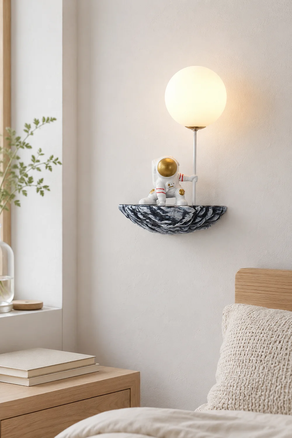 Fateh Decorative Astronaut Glass/Acrylic Wall Lamp, White/Blue-White - Lumpaz