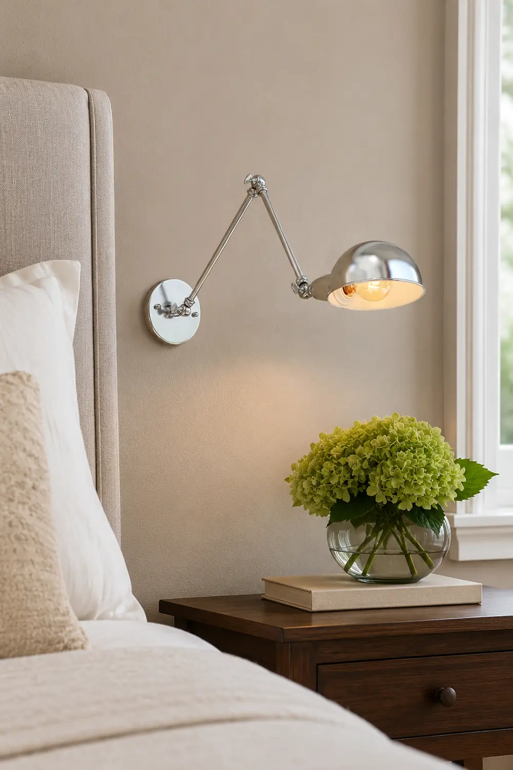 Brady Wall Lamp Dome Minimalist, Adjustable Metal, Silver, Bedroom - Lumpaz
