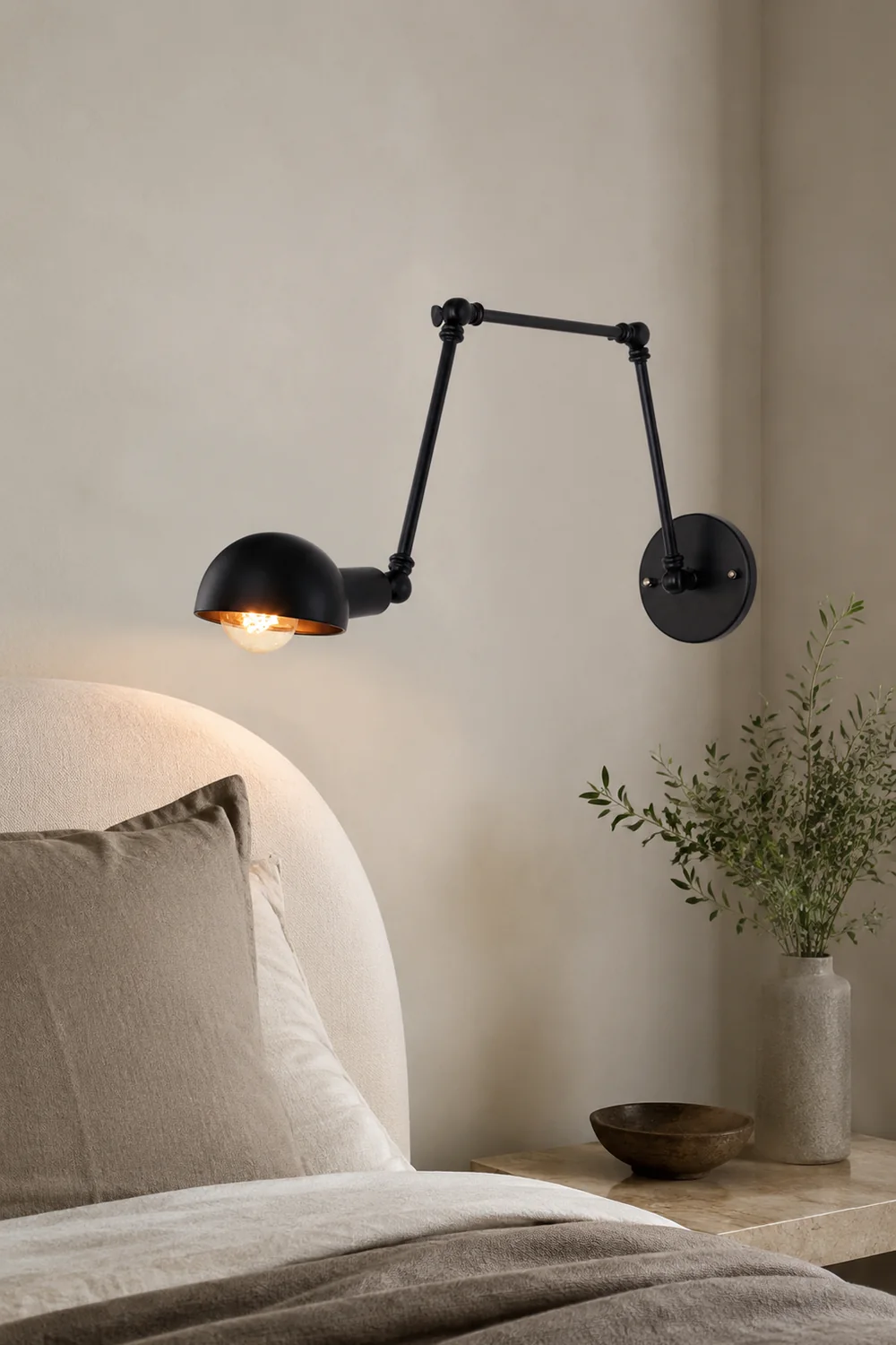 Brady Vintage Adjustable Metal Wall Lamp, Black, Bedroom - Lumpaz