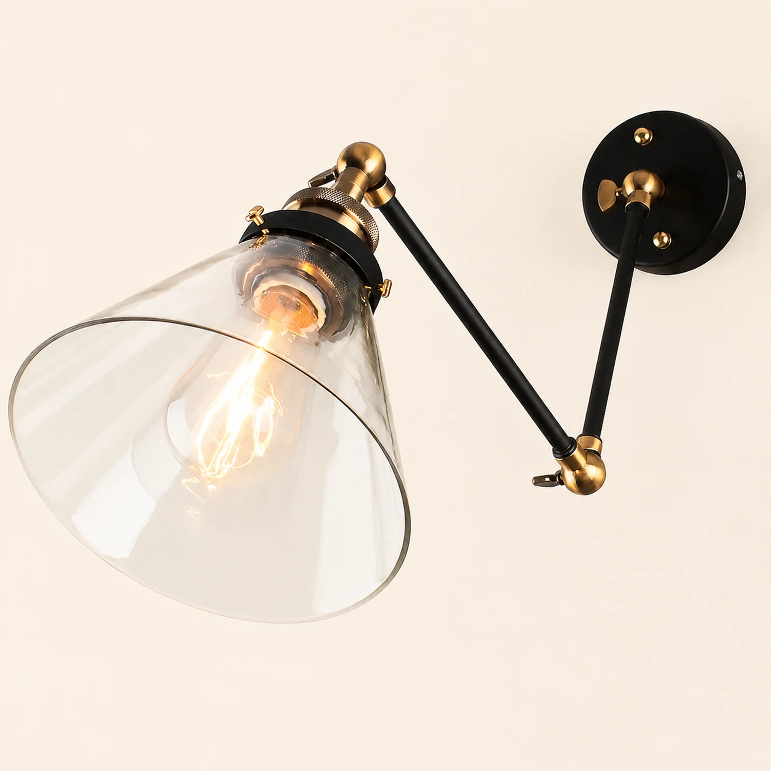Alessio Wall Lamp Vintage Simple Conical Adjustable Black, Bedroom - Lumpaz