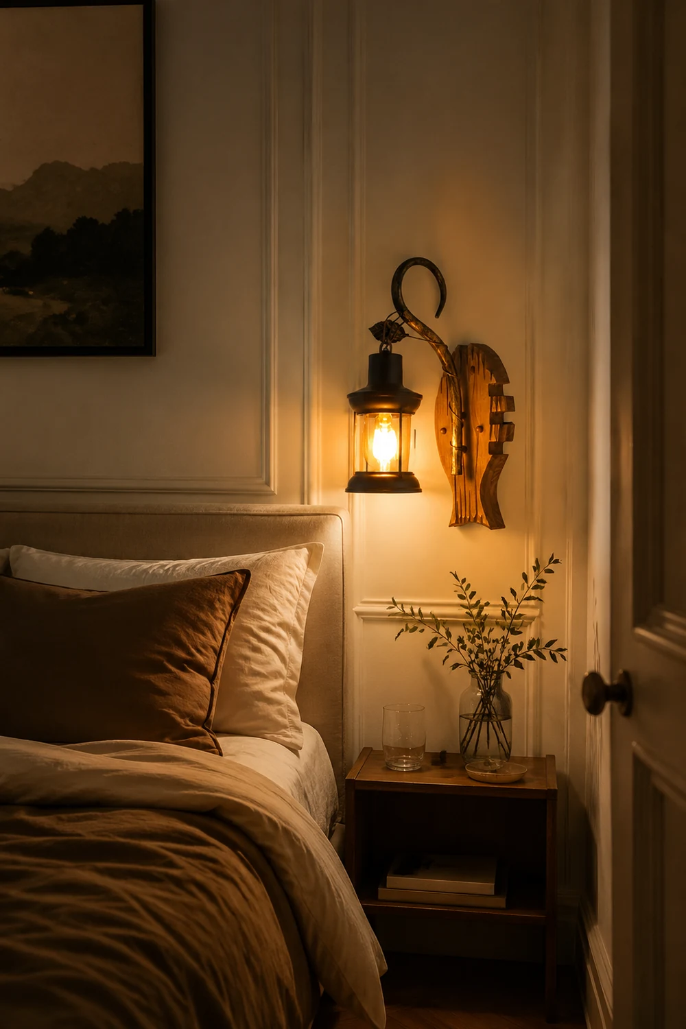 Austin Wall Lamp Fish Shape Vintage, Wood/Metal, Bedroom - Lumpaz