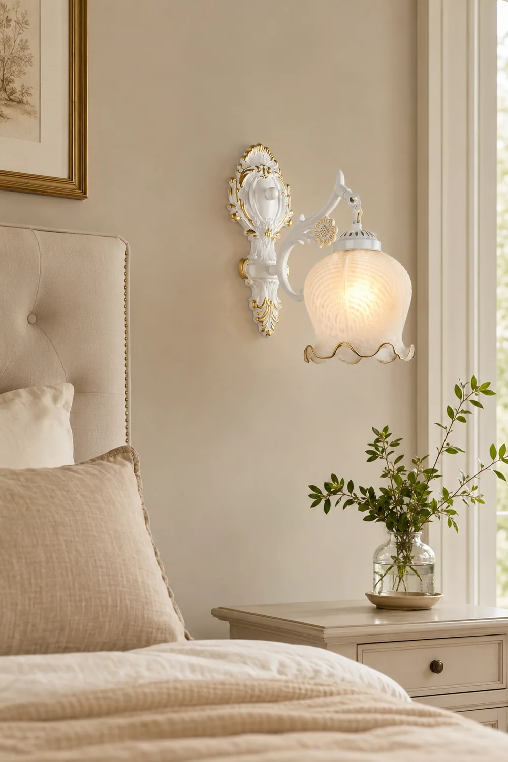 Félicie Vintage Flower shape Metal&Glass Modern Wall Lamp, White/Bronze - Lumpaz