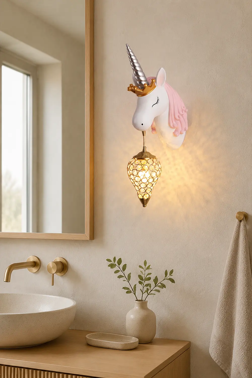 Minori Modern Unicorn/Strawberry Art Wall Lamp, Pink/Blue - Lumpaz