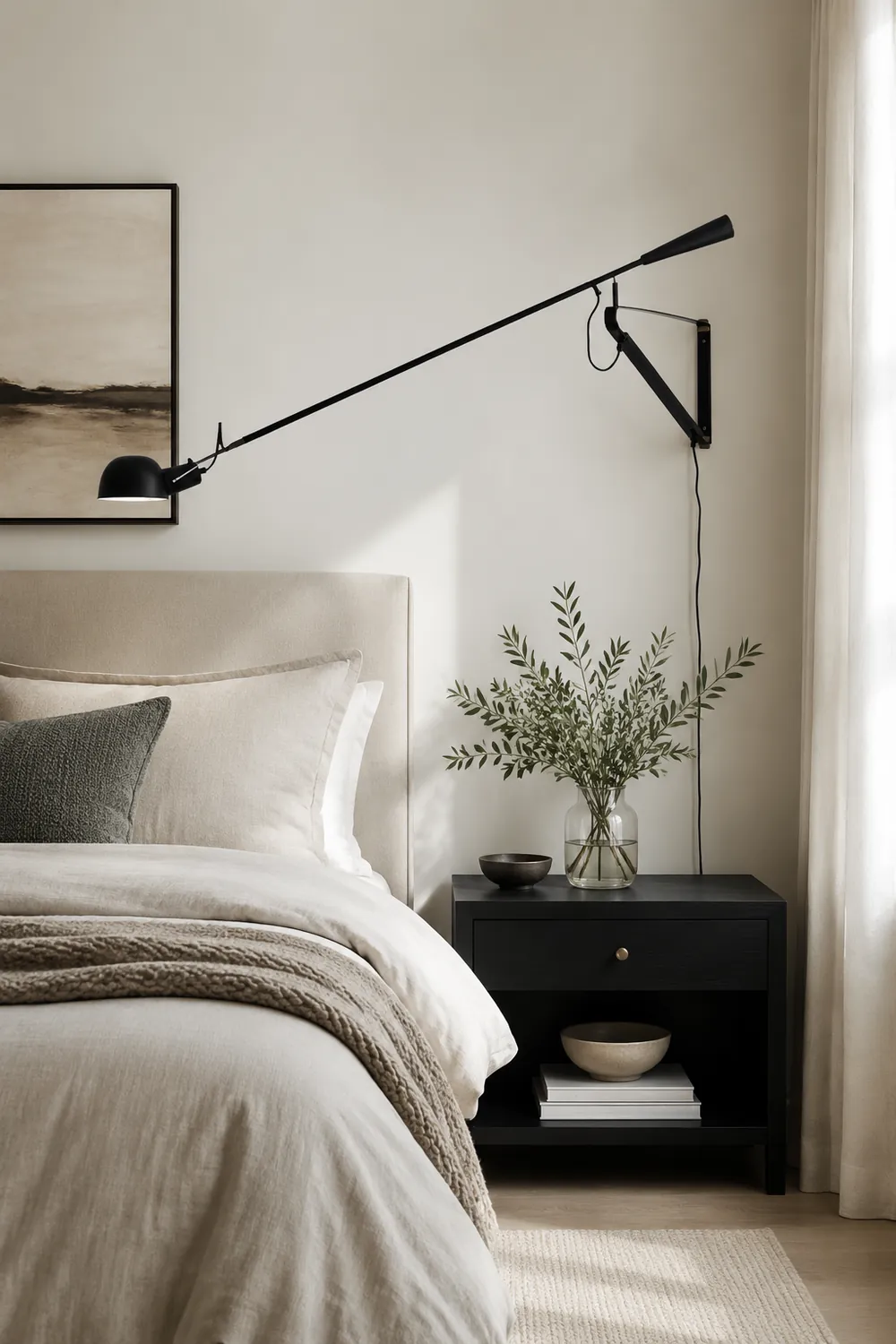 Brady Long Swing Adjustable Arm Wall Lamp Metal Black/White Bedroom - Lumpaz