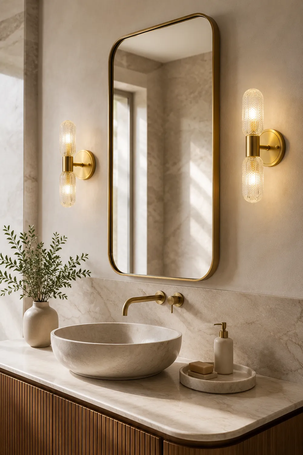 Hailie Luxury Globe Glass Vanity Wall Lamp, 2 Light, Bedroom - Lumpaz
