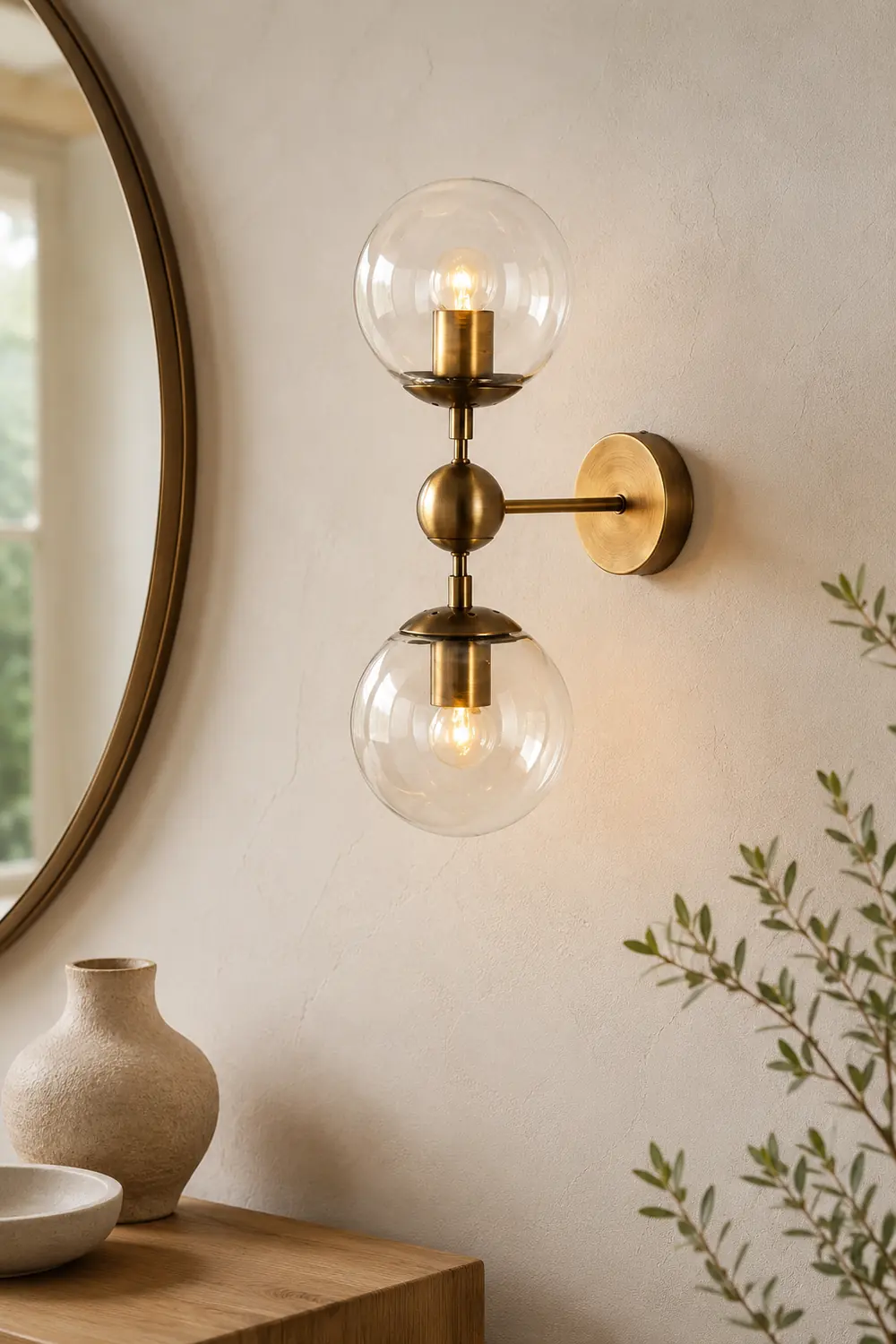 Valentina Globe Glass Vanity Wall Light, Black/Gold, Bedroom - Lumpaz