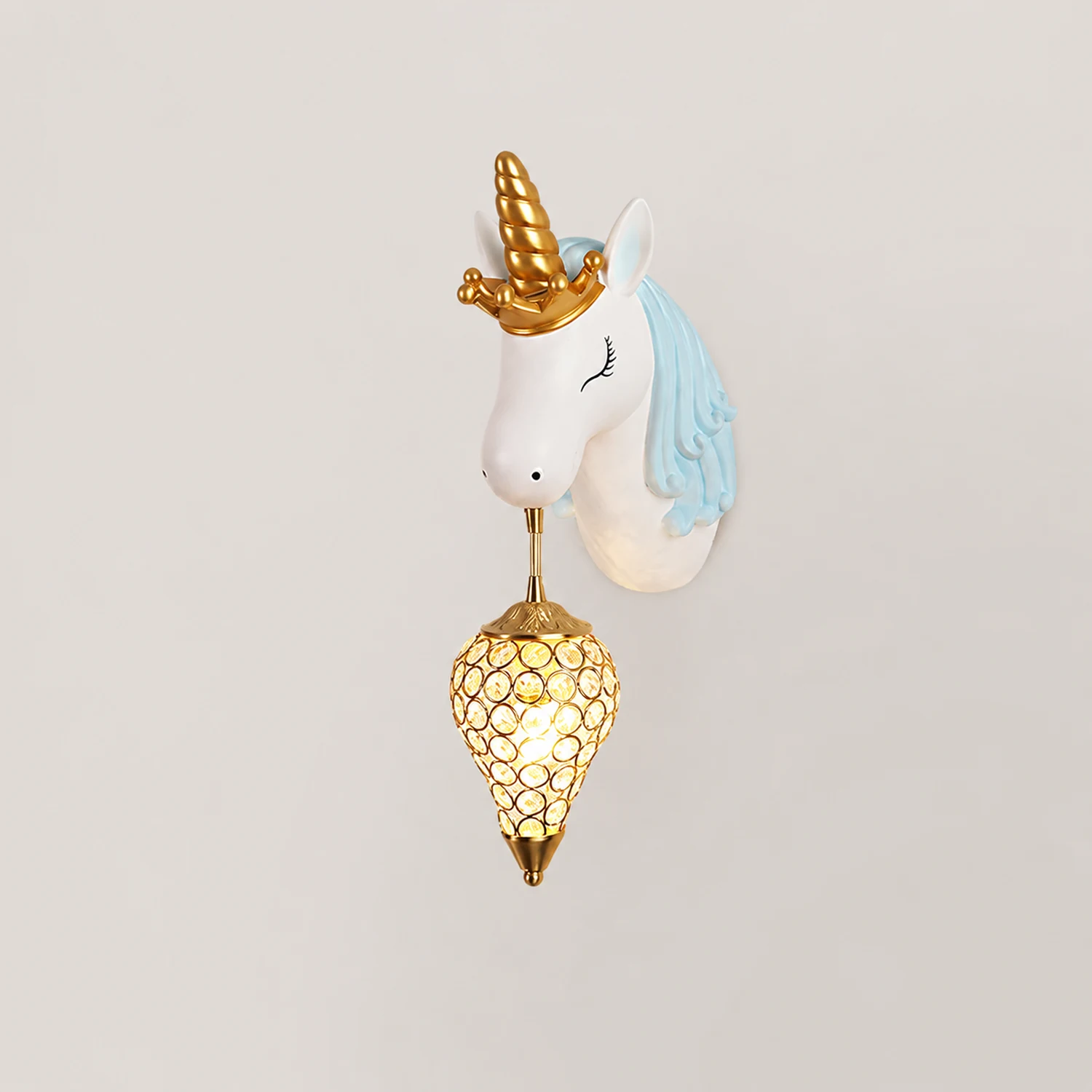 Minori Modern Unicorn/Strawberry Art Wall Lamp, Pink/Blue - Lumpaz