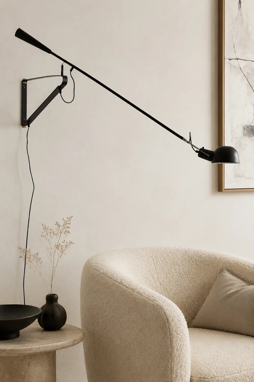 Brady Long Swing Adjustable Arm Wall Lamp Metal Black/White Bedroom - Lumpaz