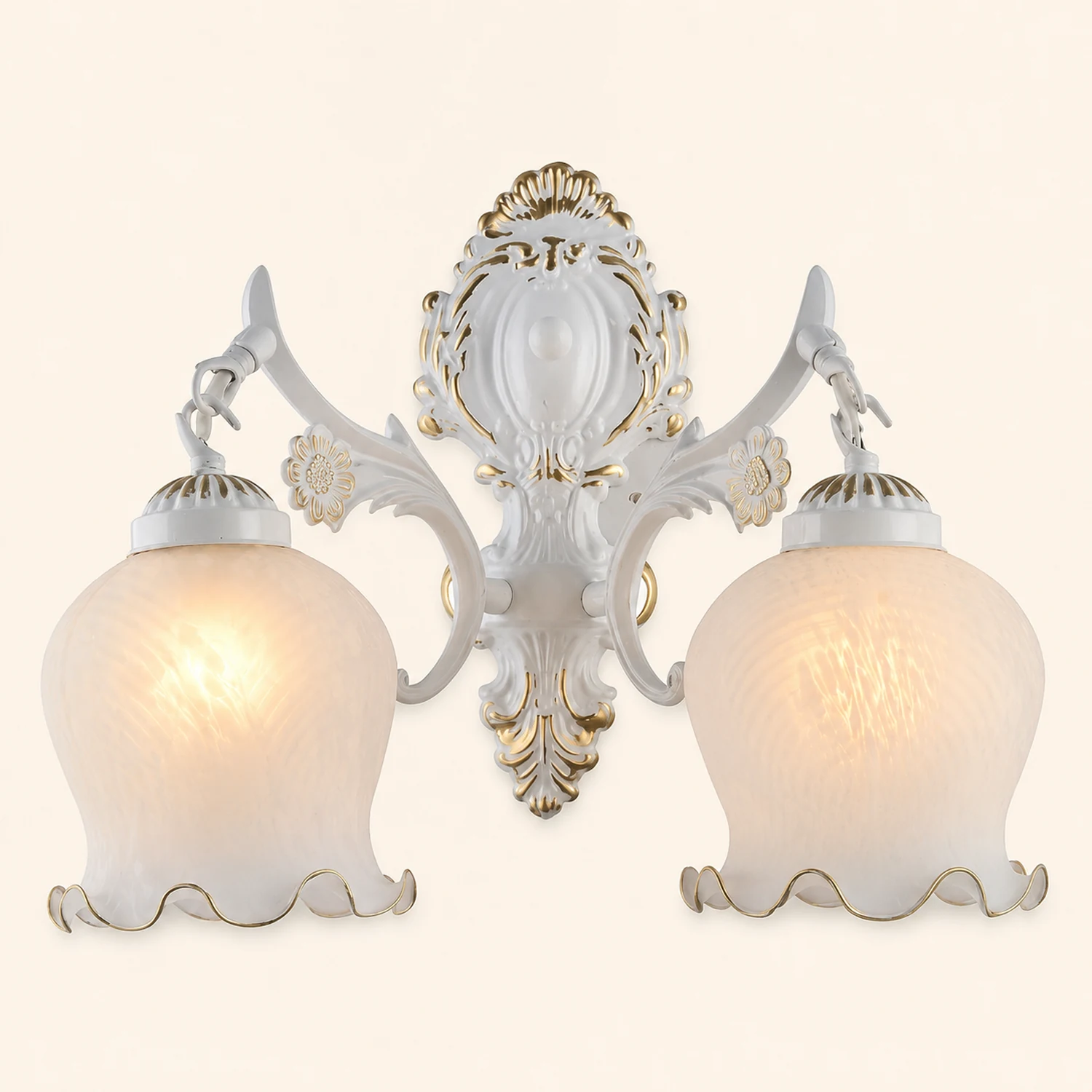 Félicie Vintage Flower shape Metal&Glass Modern Wall Lamp, White/Bronze - Lumpaz