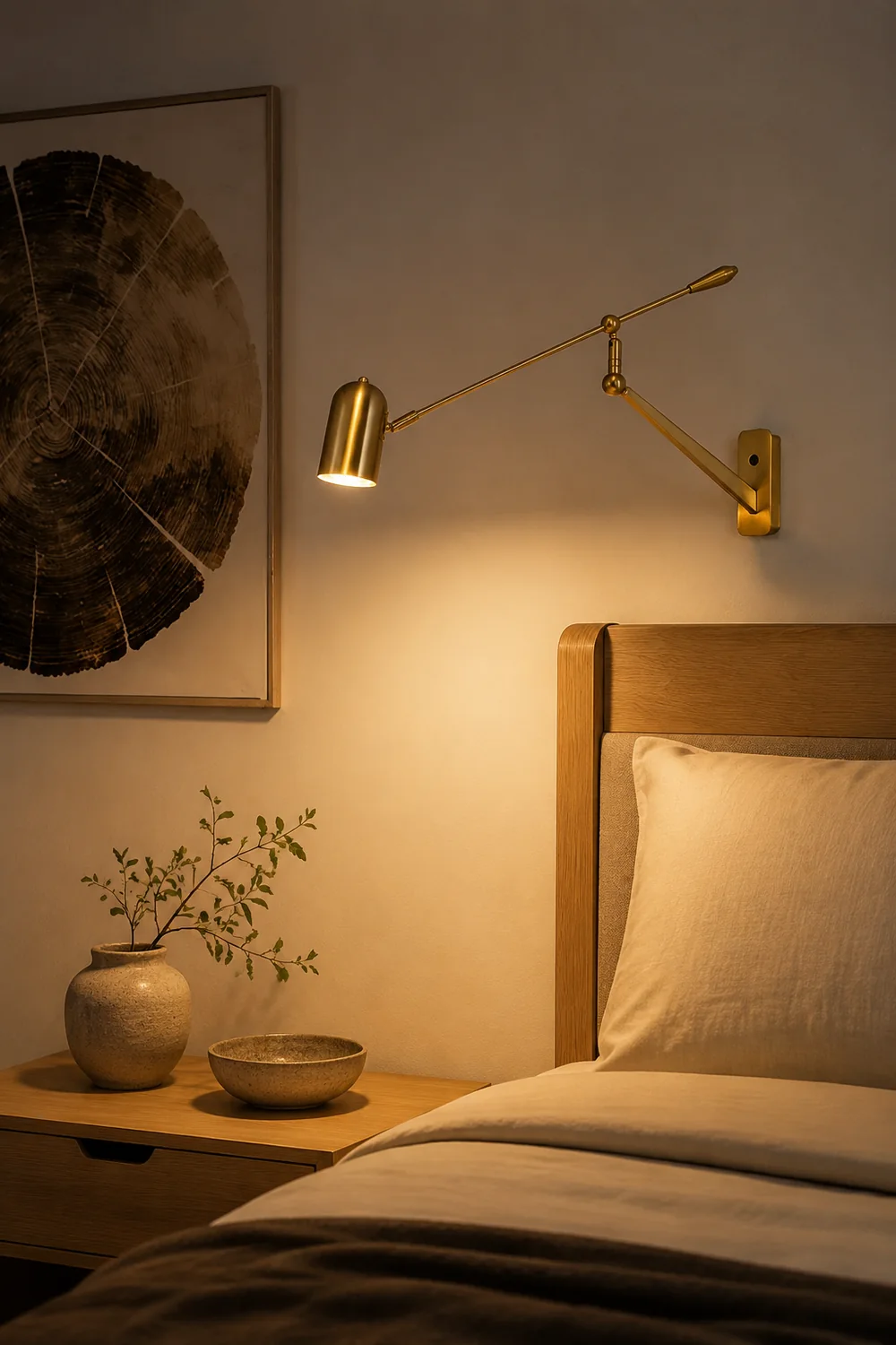 Freja Wall Lamp Cylindrical Modern/Minimalist, Metal, Adjustable, Gold, Bedroom - Lumpaz