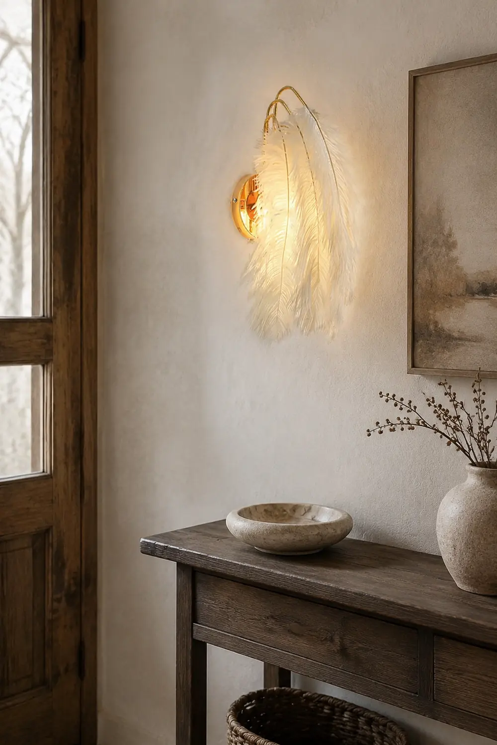O'Moore Wall Lamp Modern Art Deco Metal/Feather, Gold, Bedroom - Lumpaz
