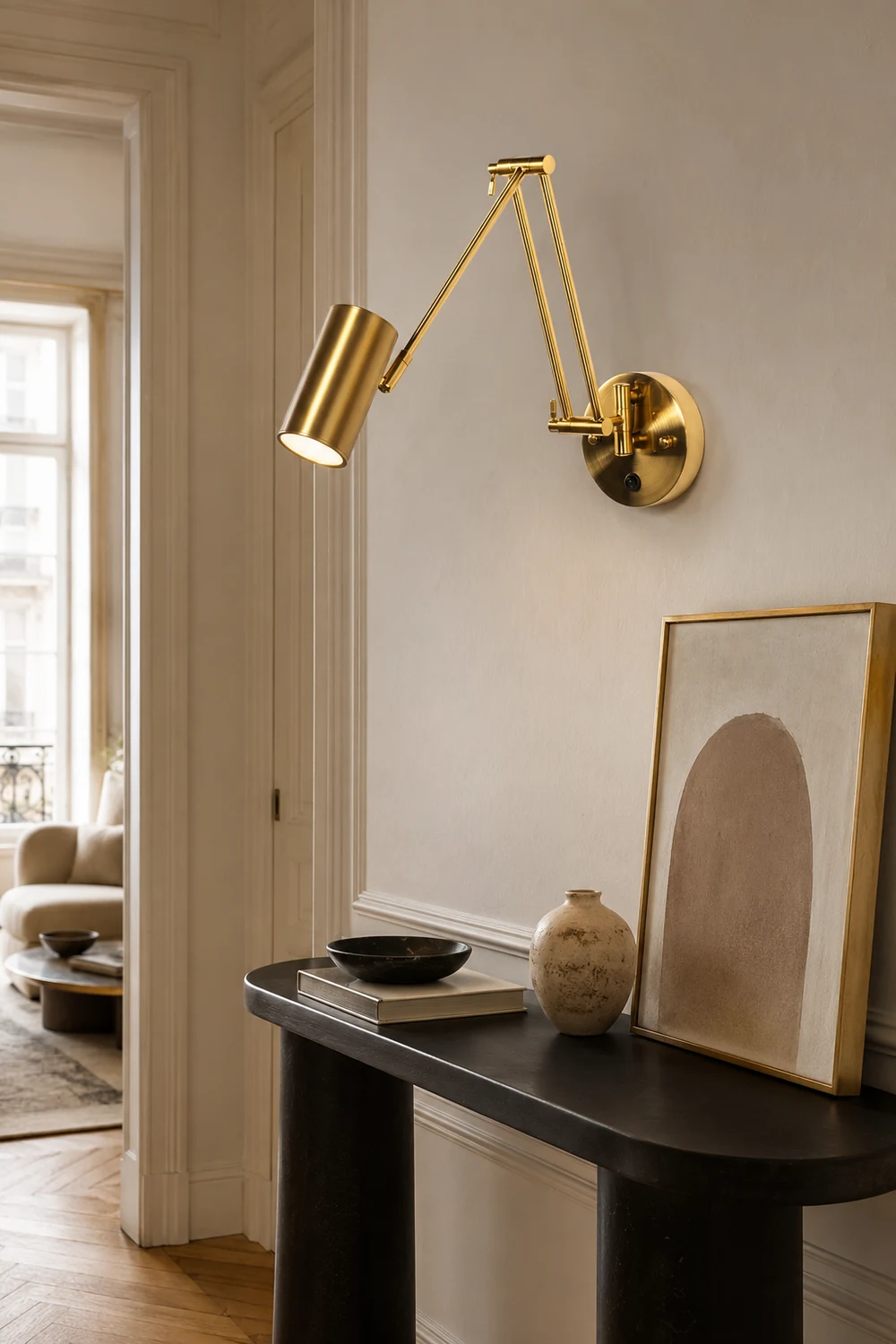 Freja Wall Lamp Cylindrical Adjustable Lamp Pole Metal Brass, Bedroom - Lumpaz