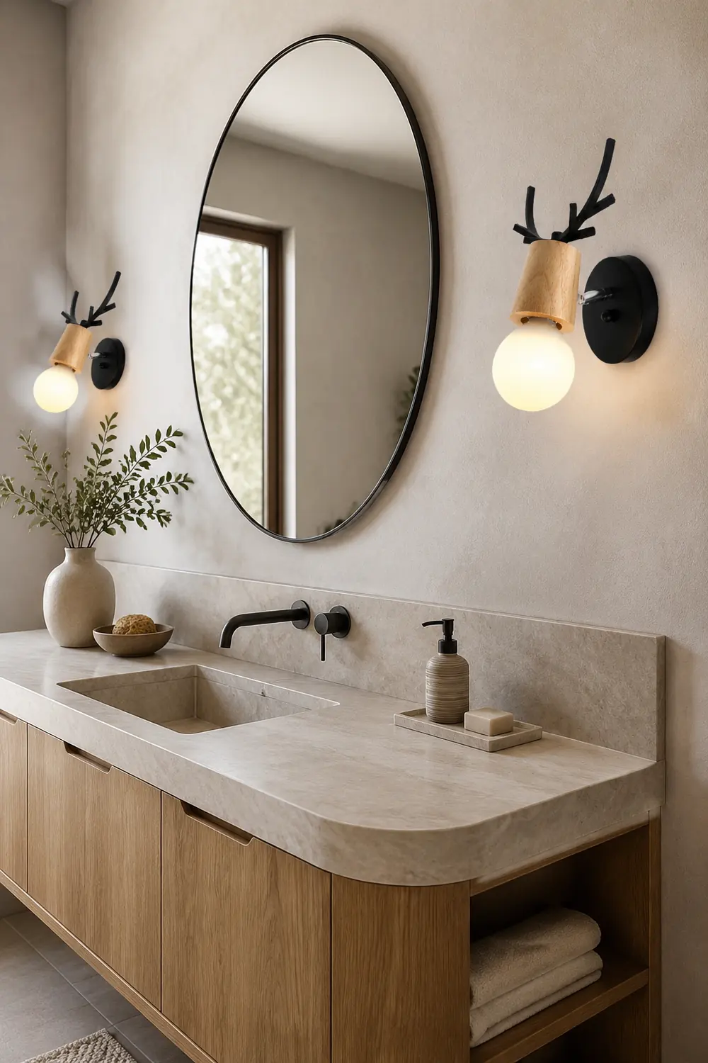 Ozawa Modern Antler Wood/Glass Wall Lamp, Bedroom/Bathroom - Lumpaz